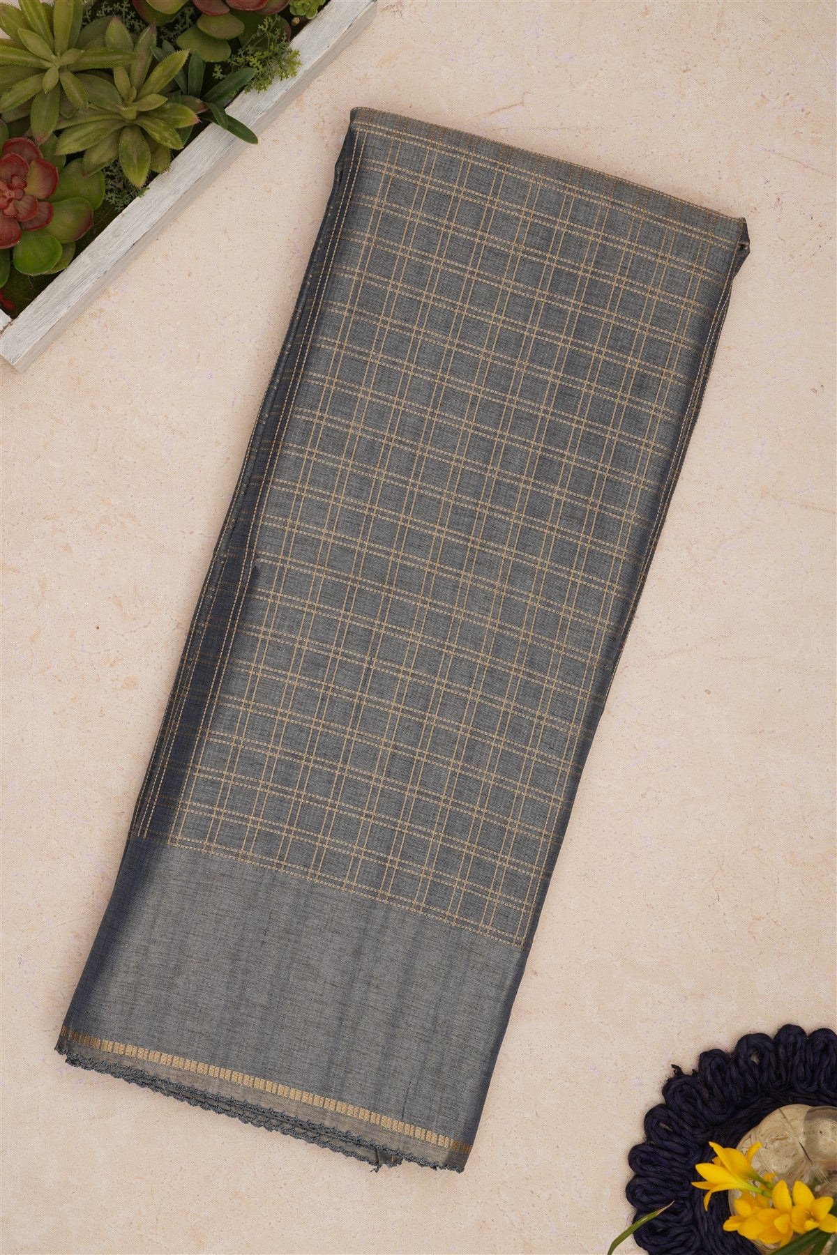 Bhagalpur Tussar Silk Slate Blue Saree