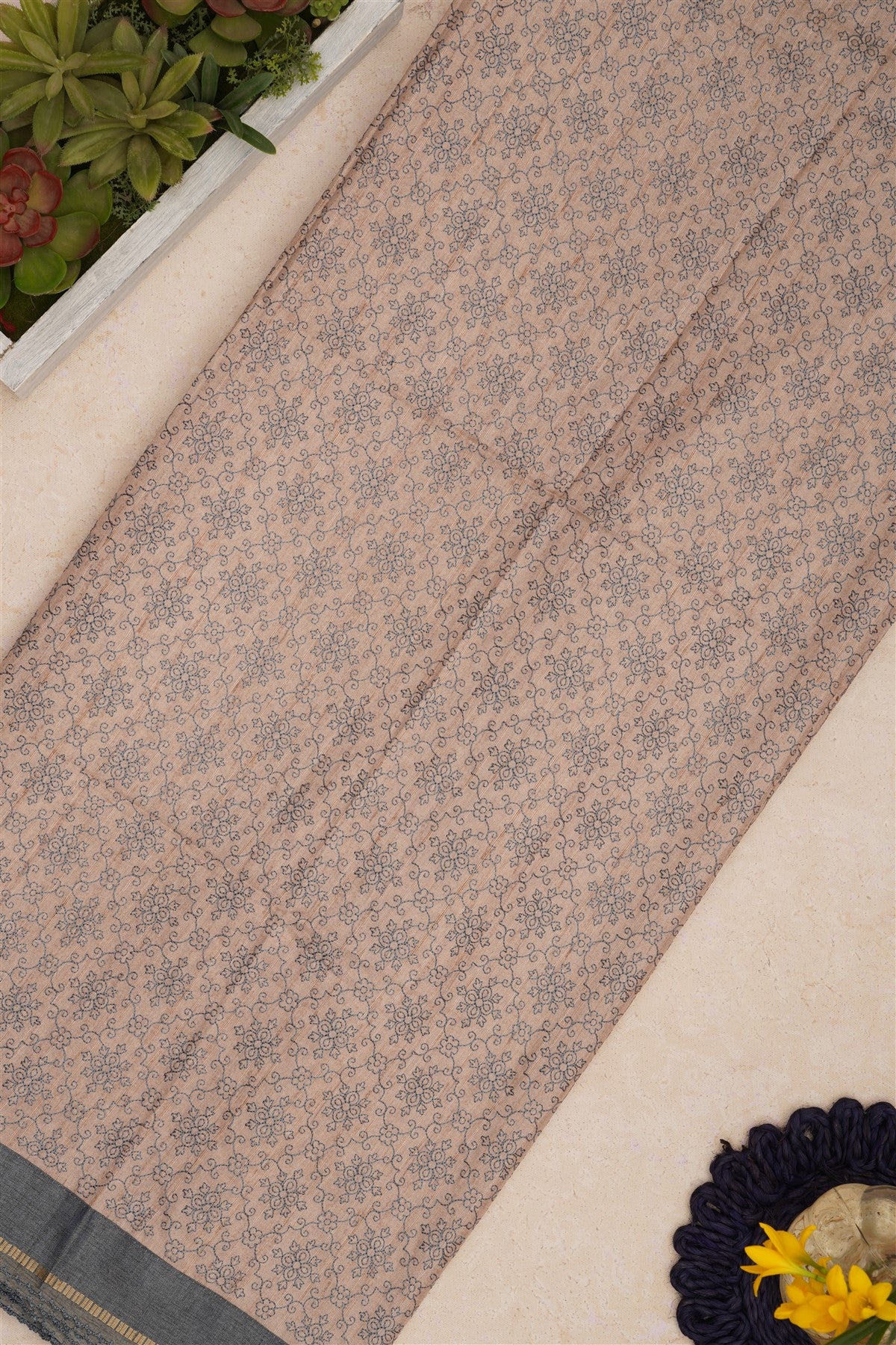 Bhagalpur Tussar Silk Slate Blue Saree