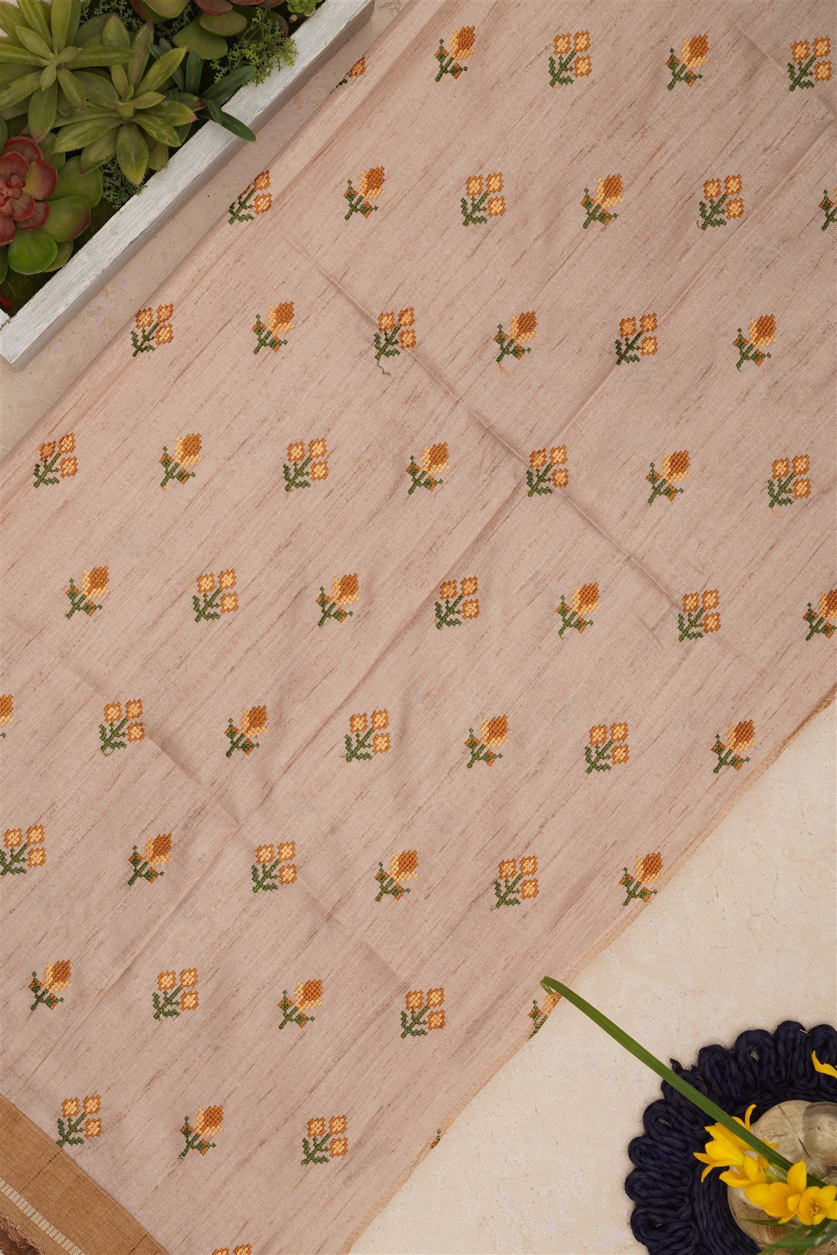 Bhagalpur Tussar Silk Beige Saree