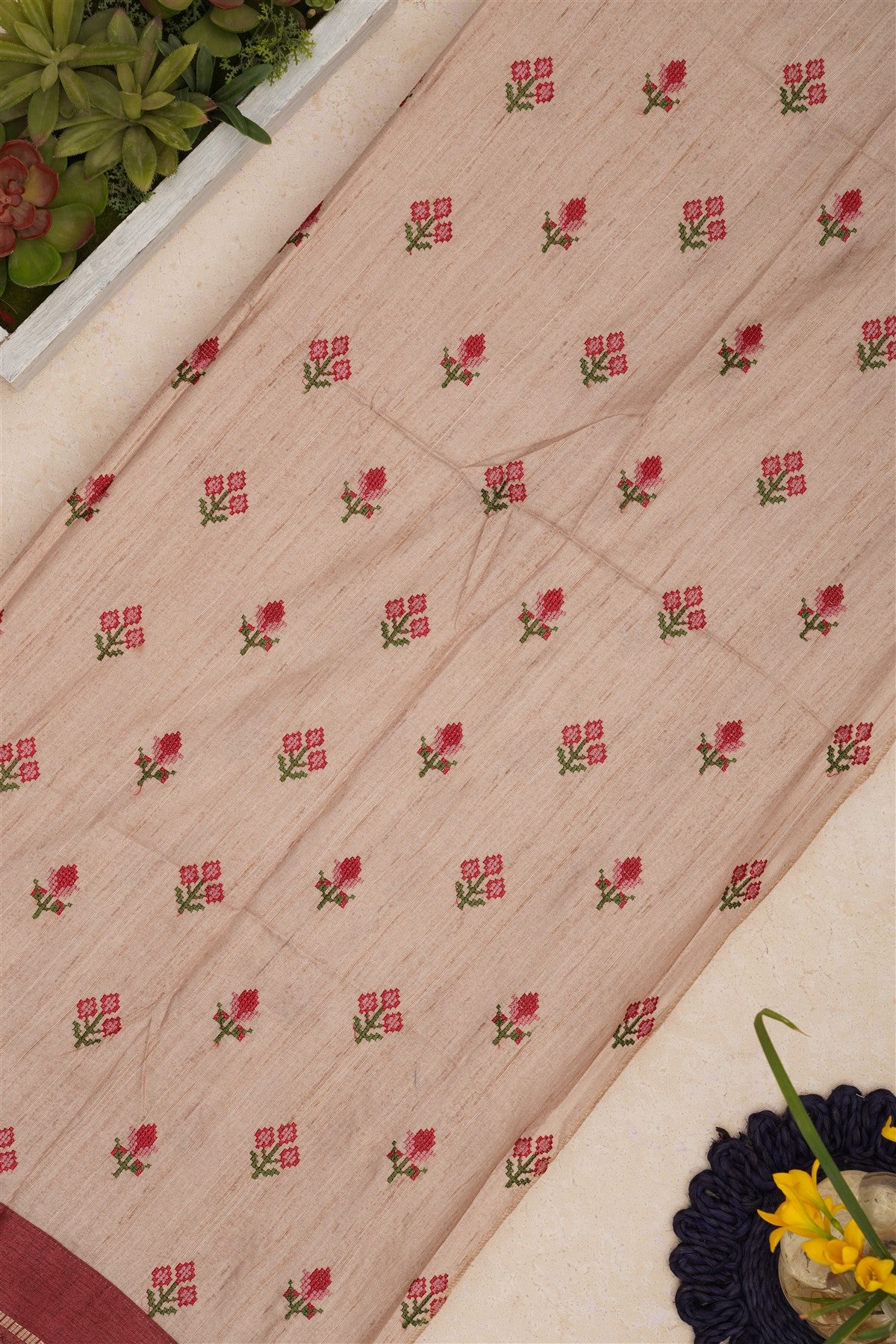 Bhagalpur Tussar Silk Brick Saree