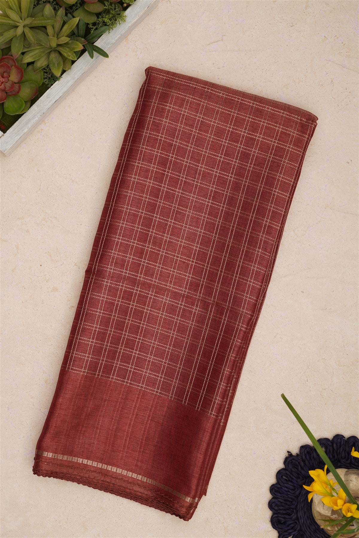 Bhagalpur Tussar Silk Brick Saree