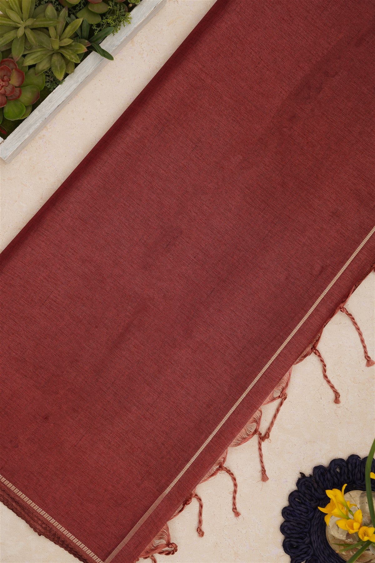 Bhagalpur Tussar Silk Brick Saree