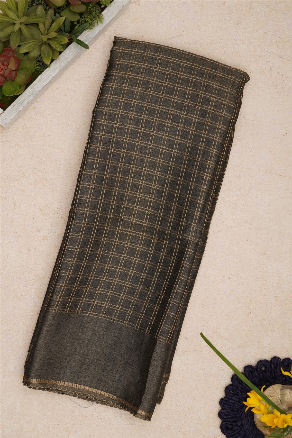 Bhagalpur Tussar Silk Dark Grey Saree