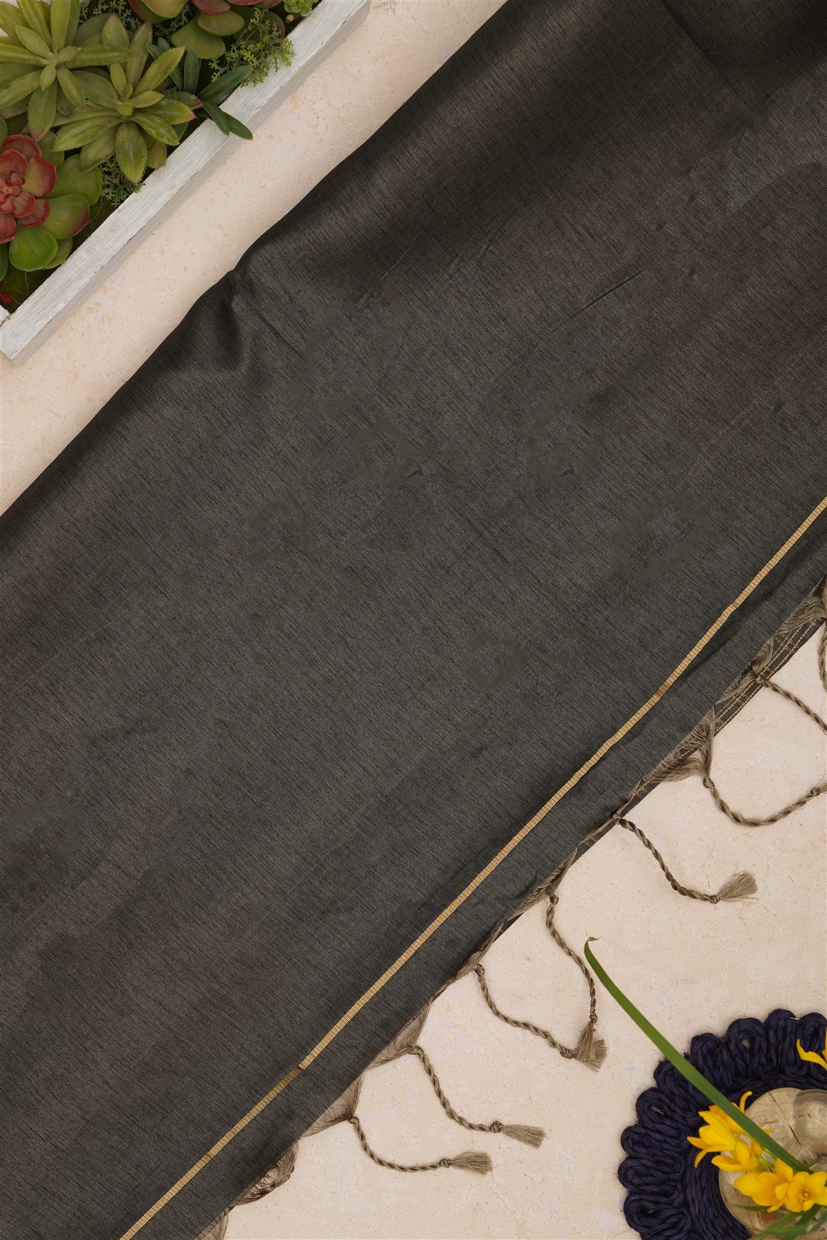 Bhagalpur Tussar Silk Dark Grey Saree