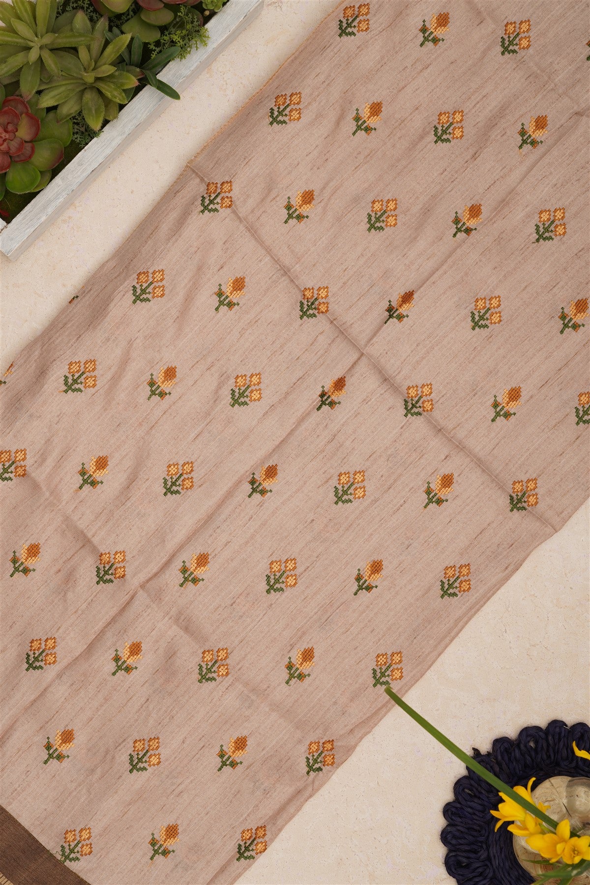 Bhagalpur Tussar Silk Light Brown Saree