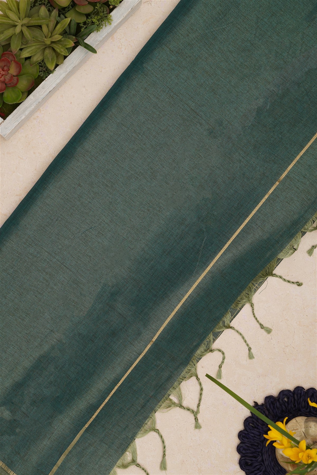 Bhagalpur Tussar Silk Sea Green Saree