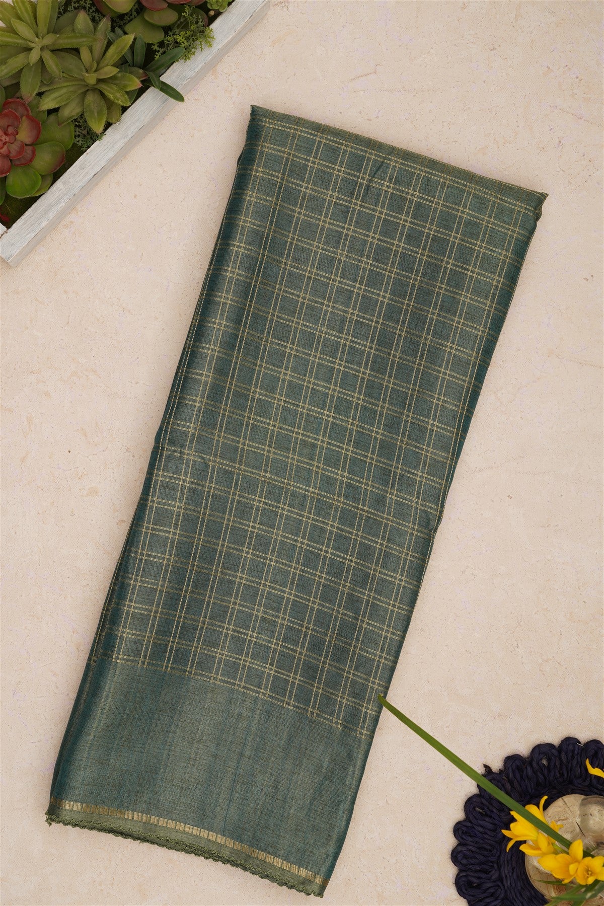 Bhagalpur Tussar Silk Sea Green Saree