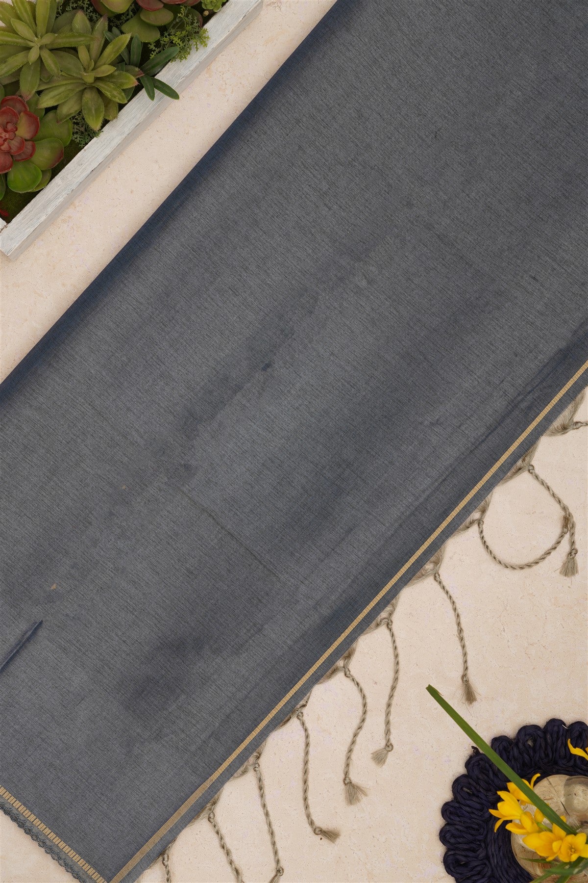 Bhagalpur Tussar Silk Slate Blue Saree