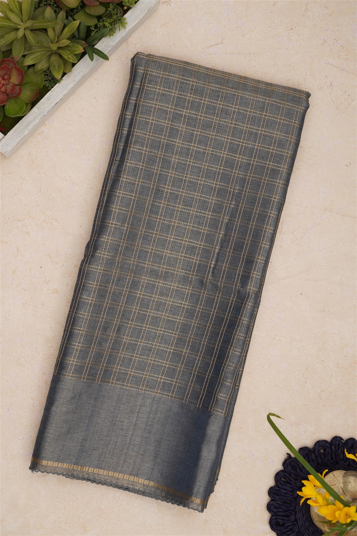 Bhagalpur Tussar Silk Slate Blue Saree