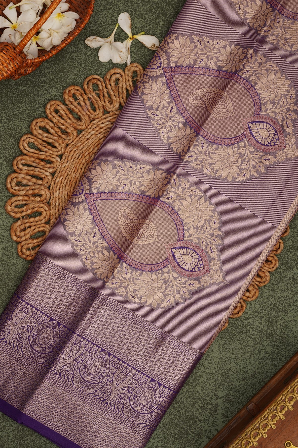 Semi Pattu Silk Blend Light Purple Saree