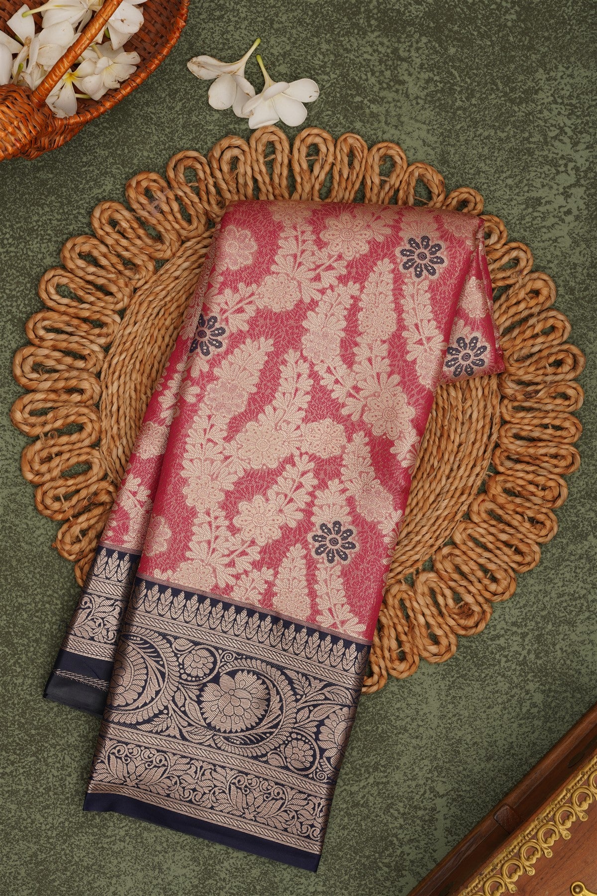 Semi Pattu Silk Blend Onion Pink Saree