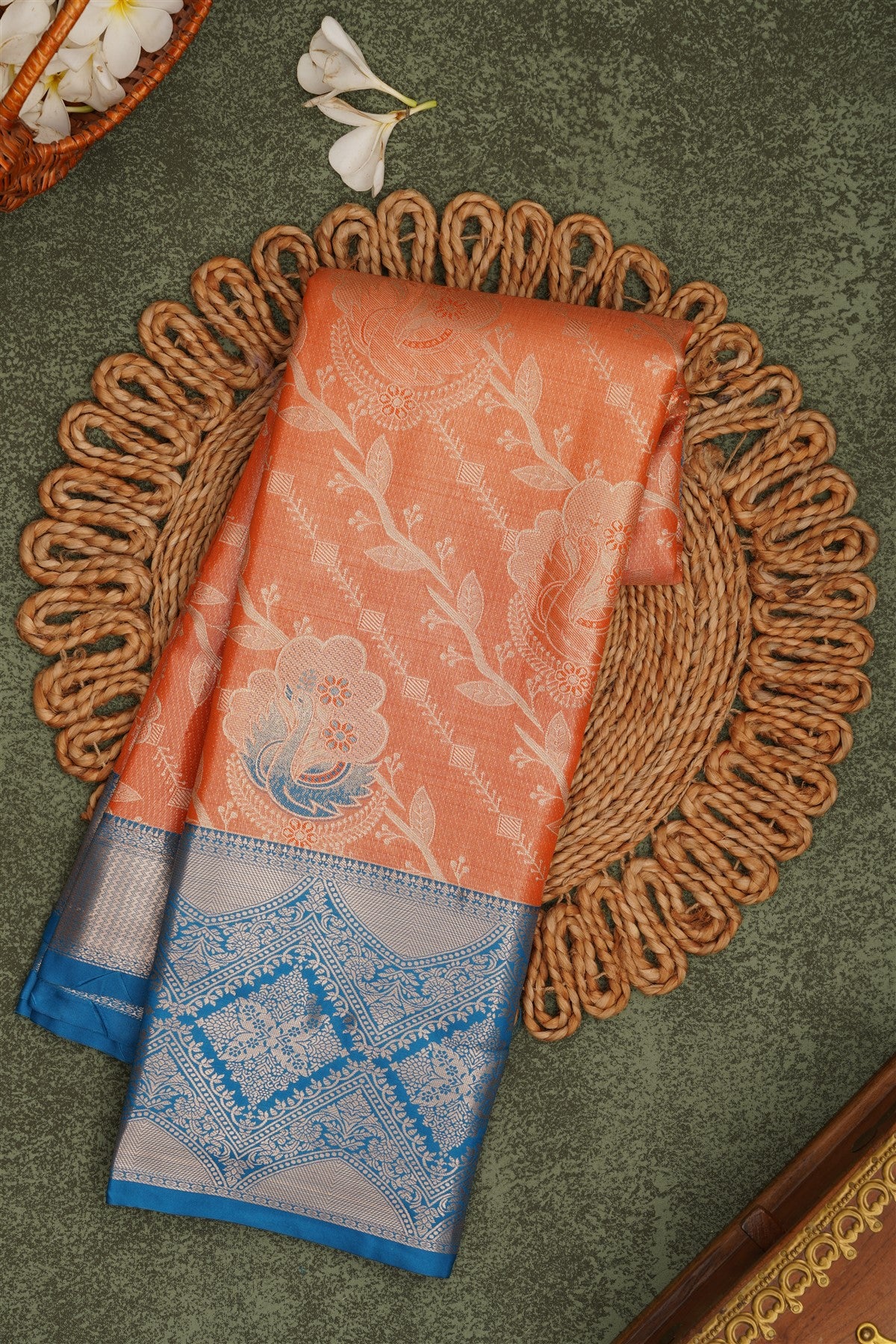 Semi Pattu Silk Blend Orange Saree