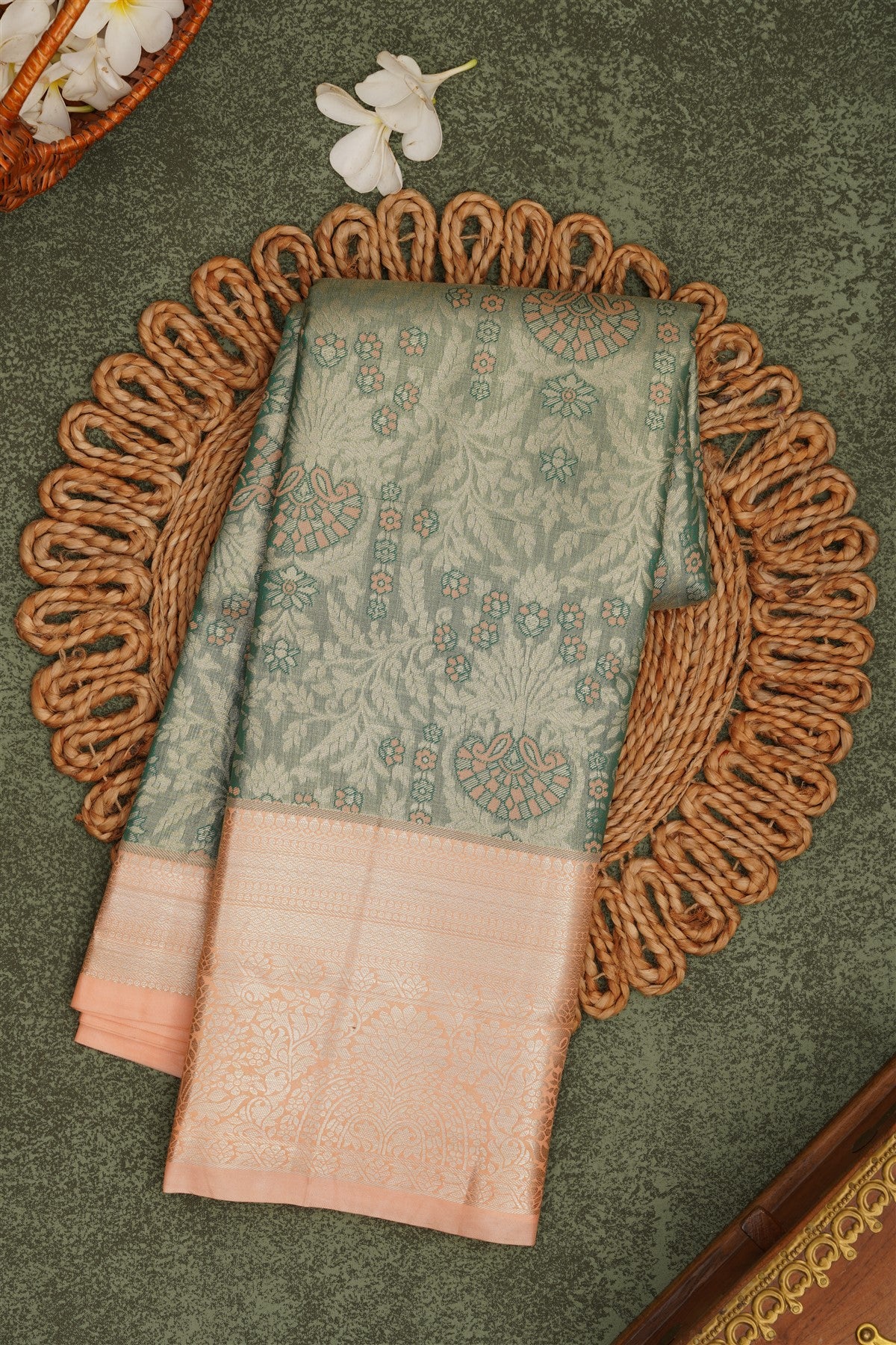 Semi Pattu Silk Blend Rama Green Saree