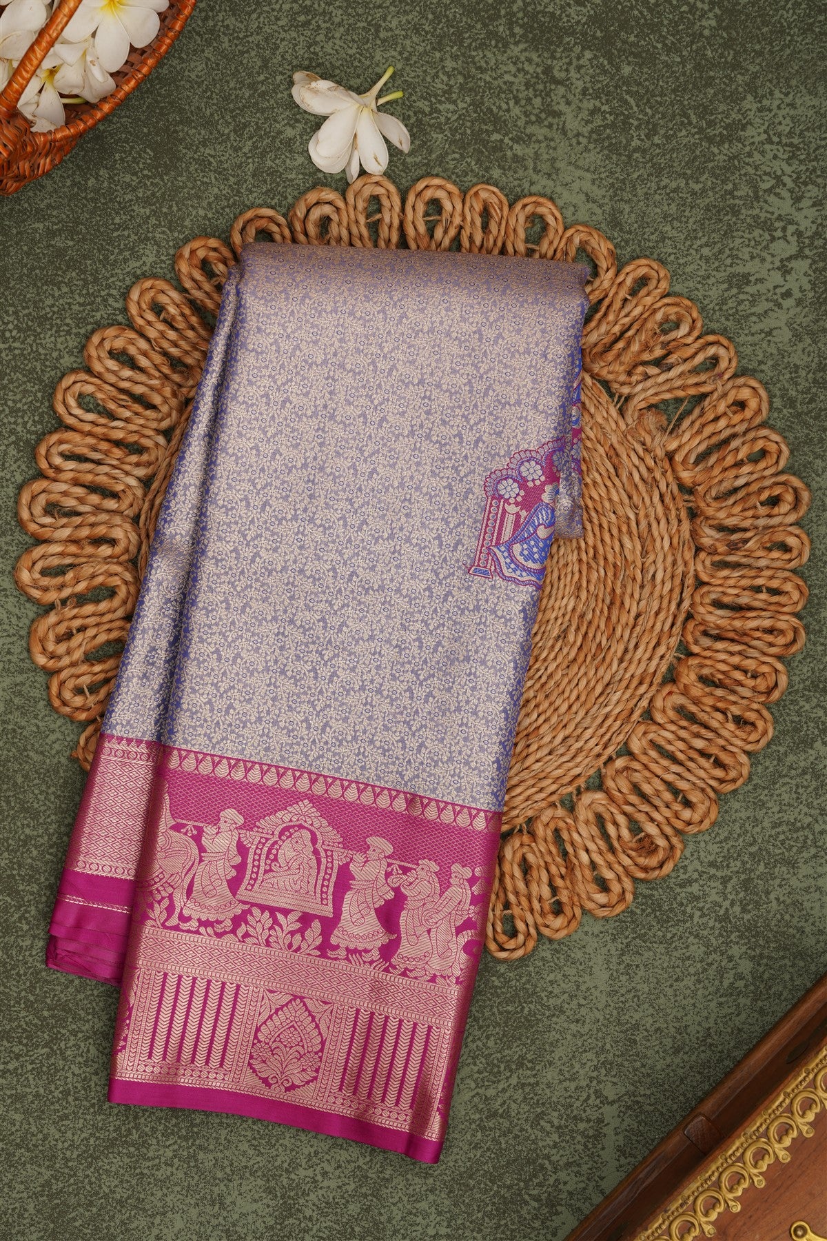 Semi Pattu Silk Blend Royal Blue Saree