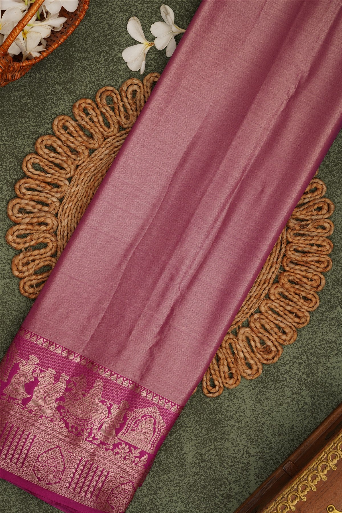 Semi Pattu Silk Blend Sea Blue Saree