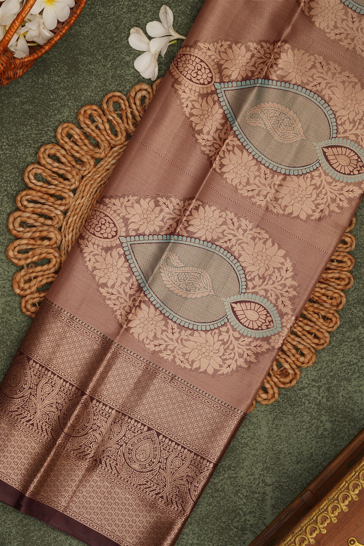 Semi Pattu Silk Blend Sea Green Saree
