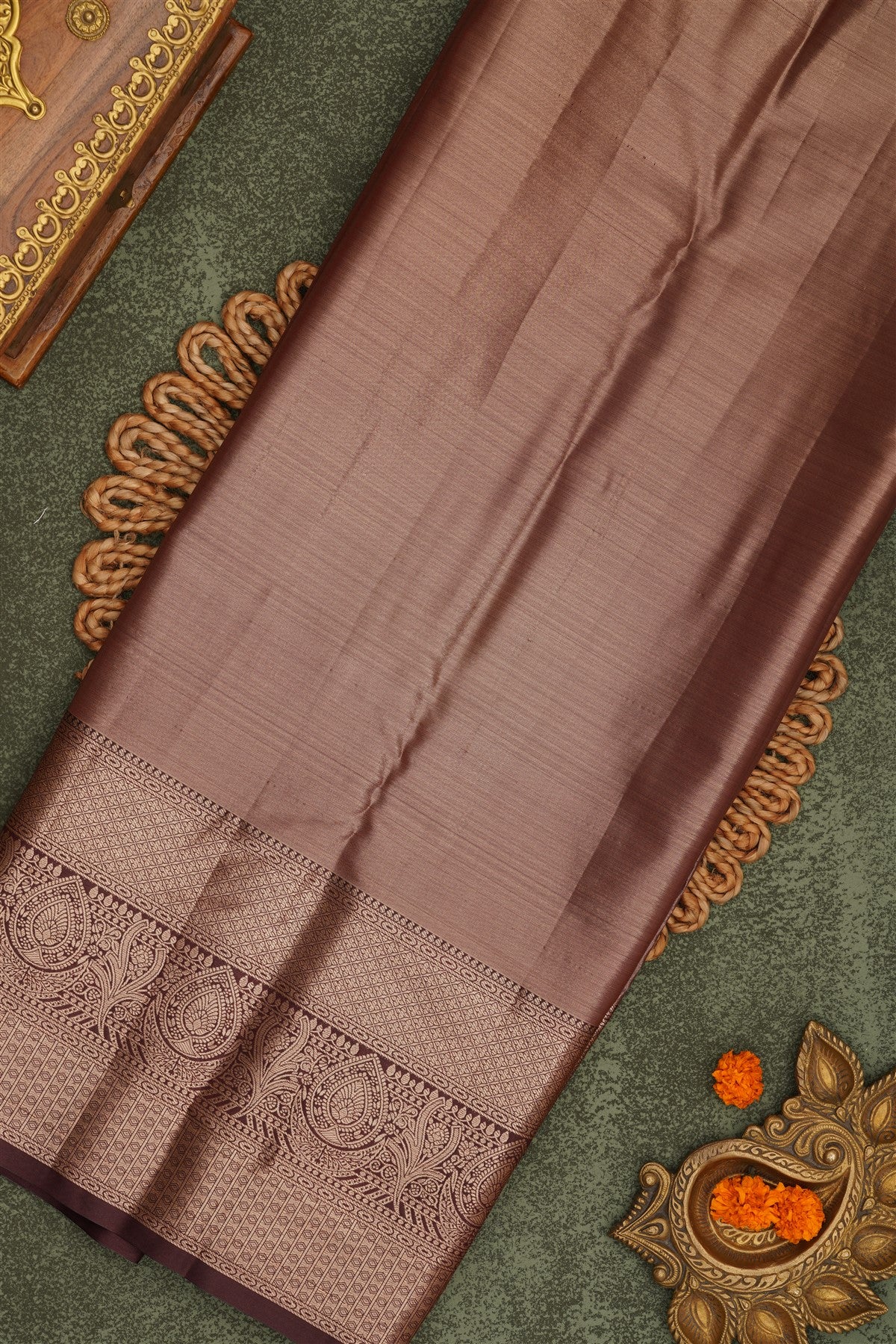 Semi Pattu Silk Blend Light Olive Green Saree