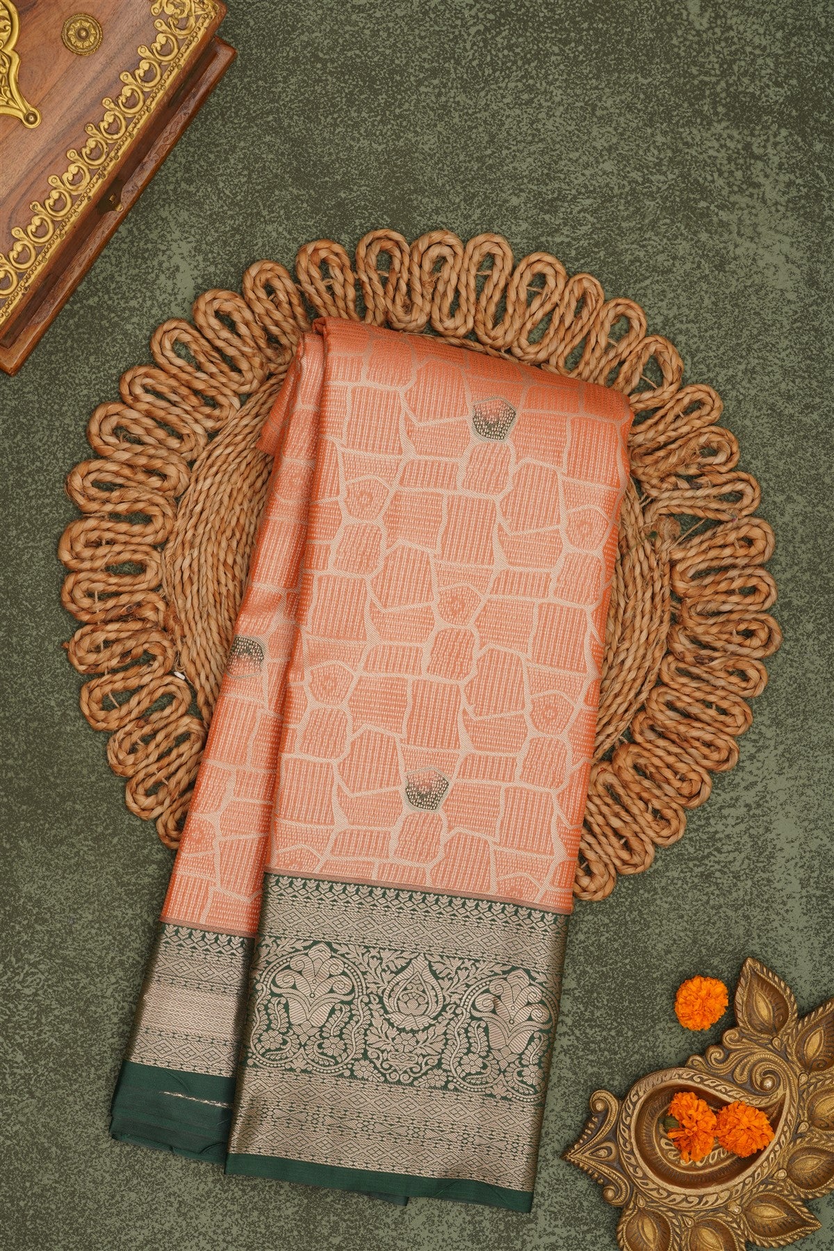 Semi Pattu Silk Blend Orange Saree