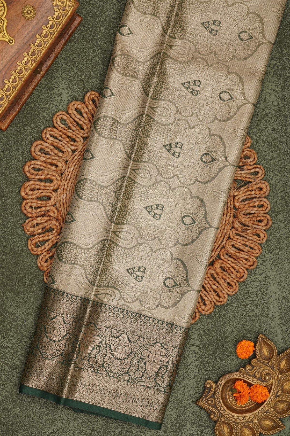 Semi Pattu Silk Blend Orange Saree