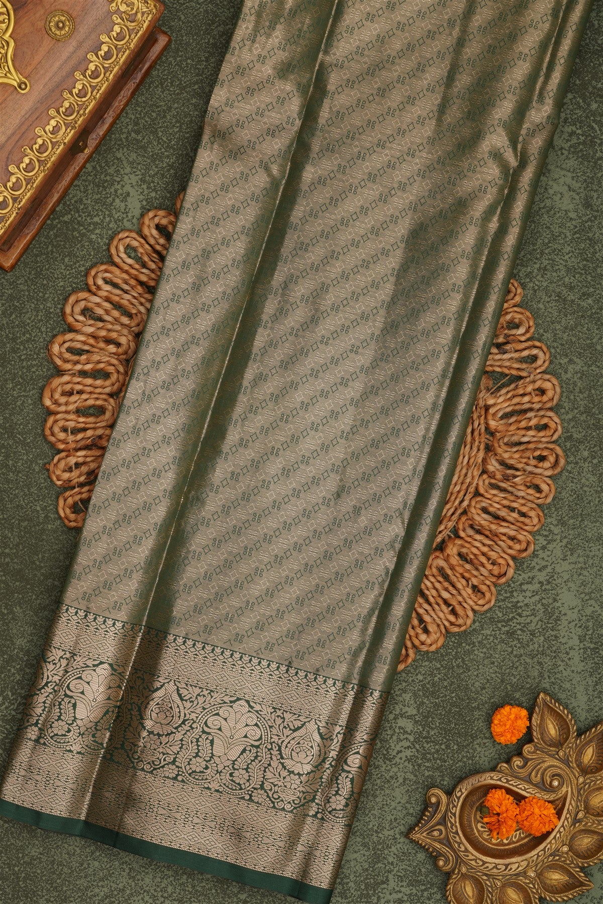 Semi Pattu Silk Blend Orange Saree