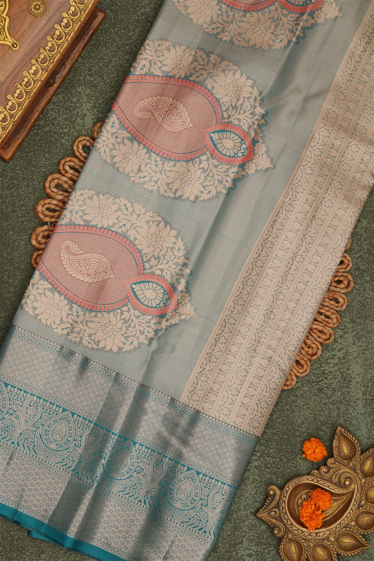 Semi Pattu Silk Blend Peach Saree