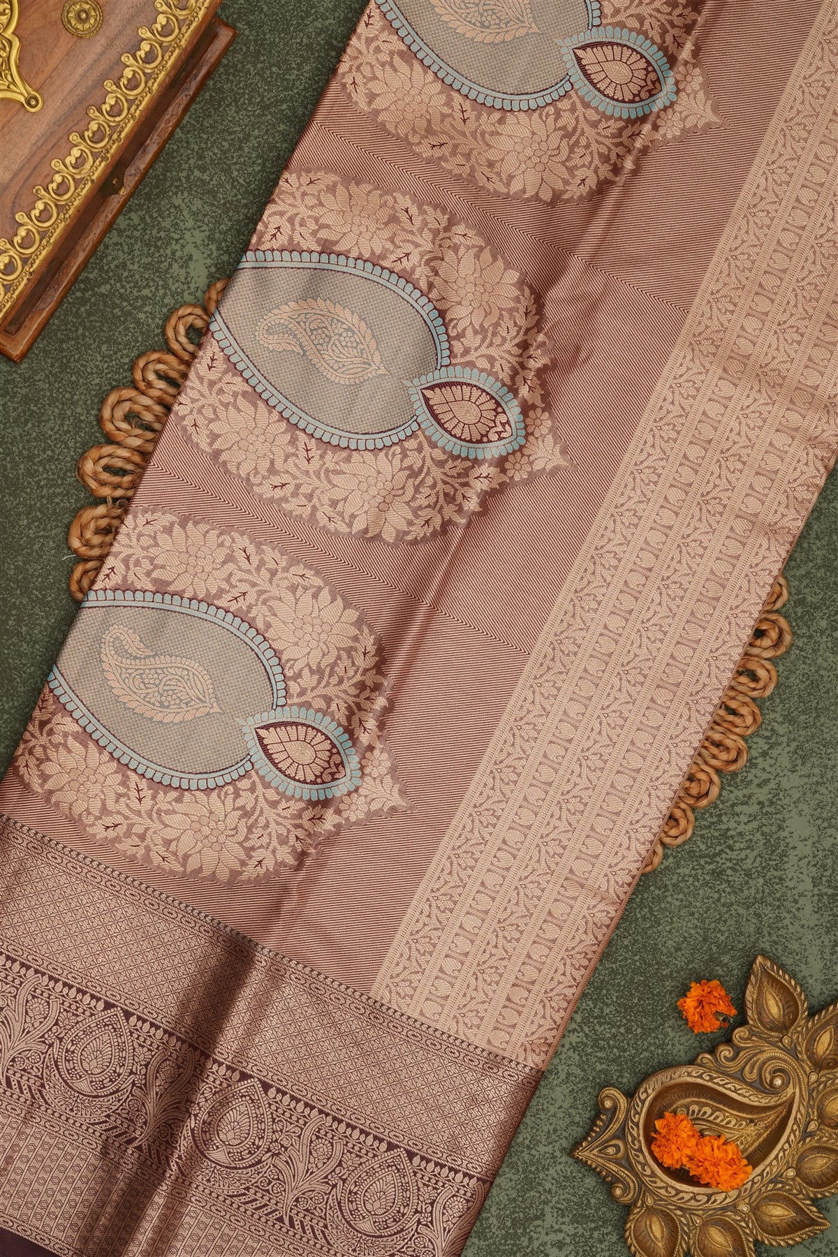 Semi Pattu Silk Blend Sea Blue Saree