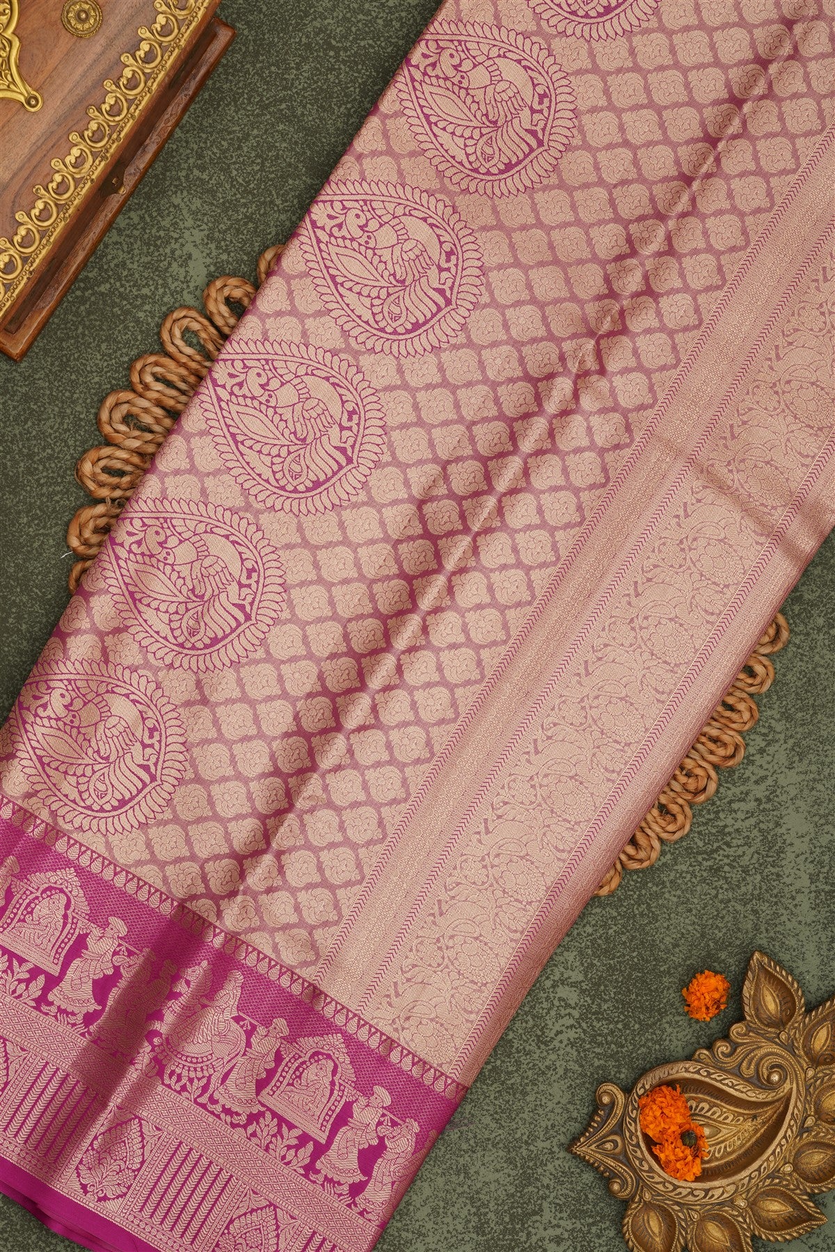Semi Pattu Silk Blend Sea Green Saree