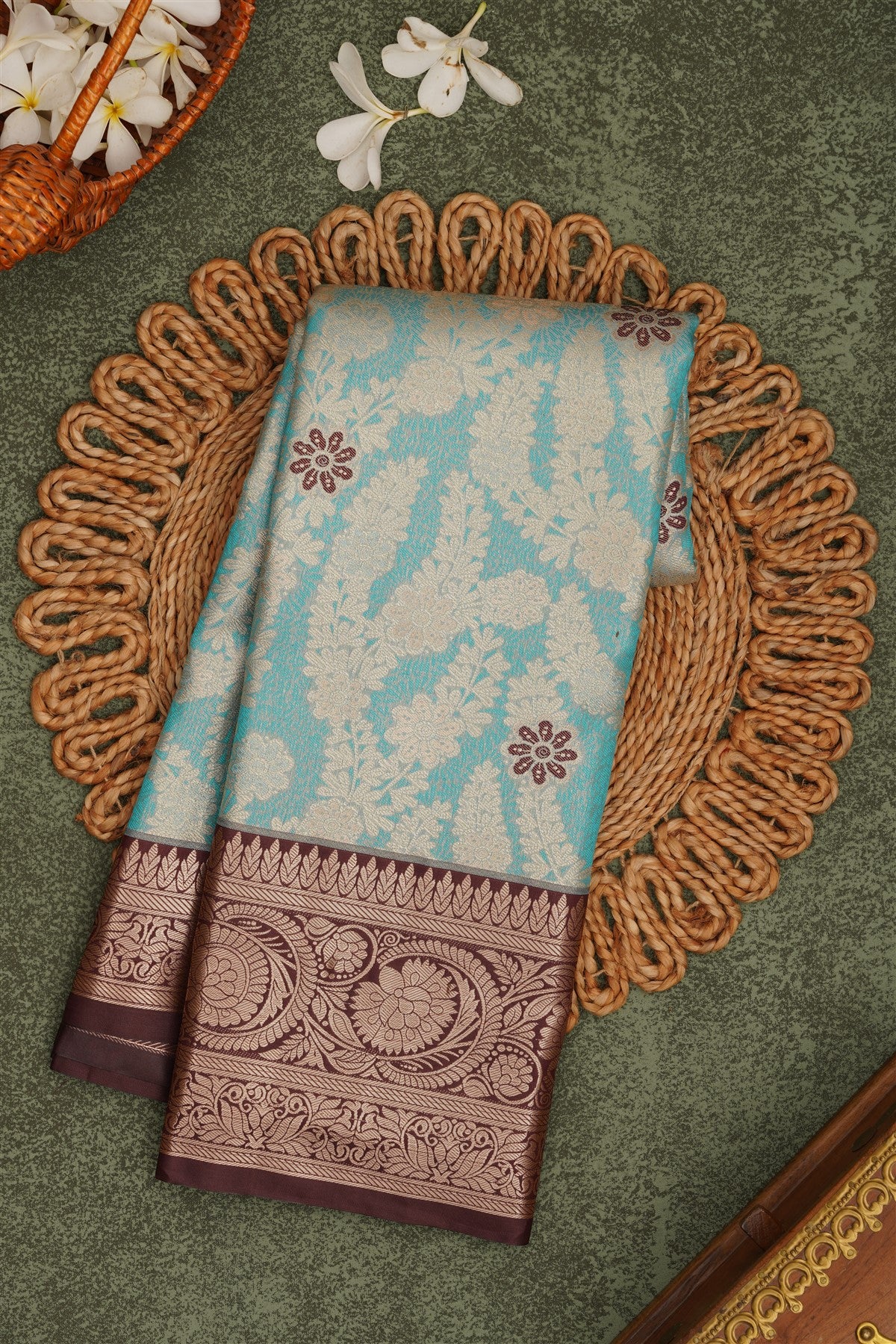 Semi Pattu Silk Blend Light Blue Saree