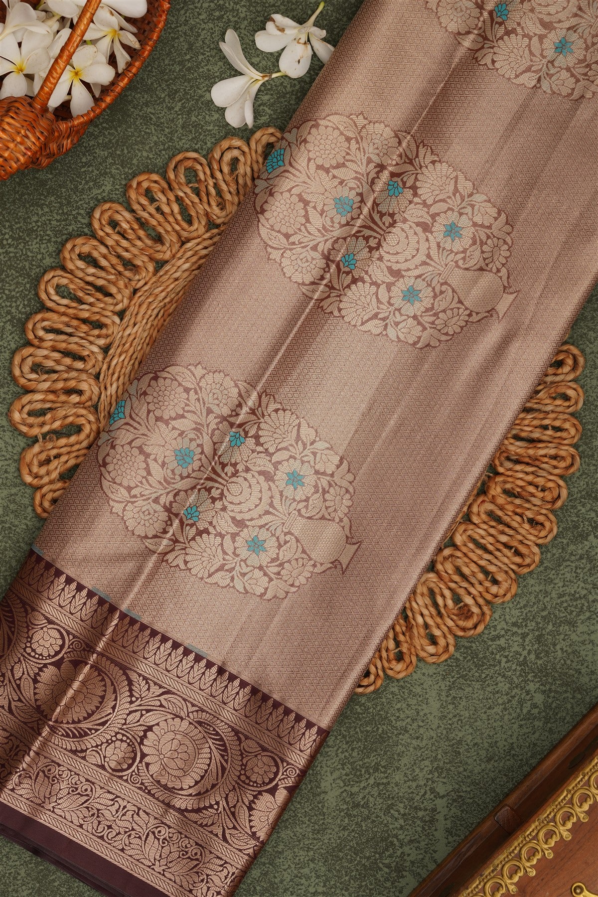 Semi Pattu Silk Blend Light Blue Saree