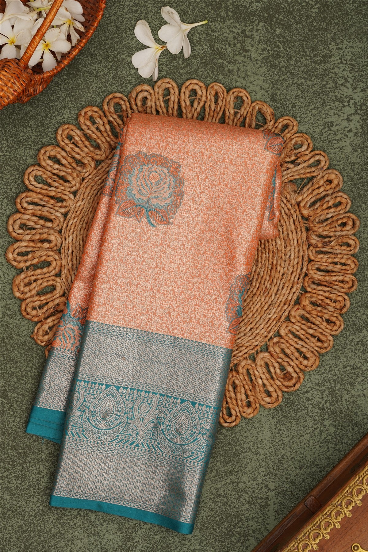 Semi Pattu Silk Blend Orange Saree