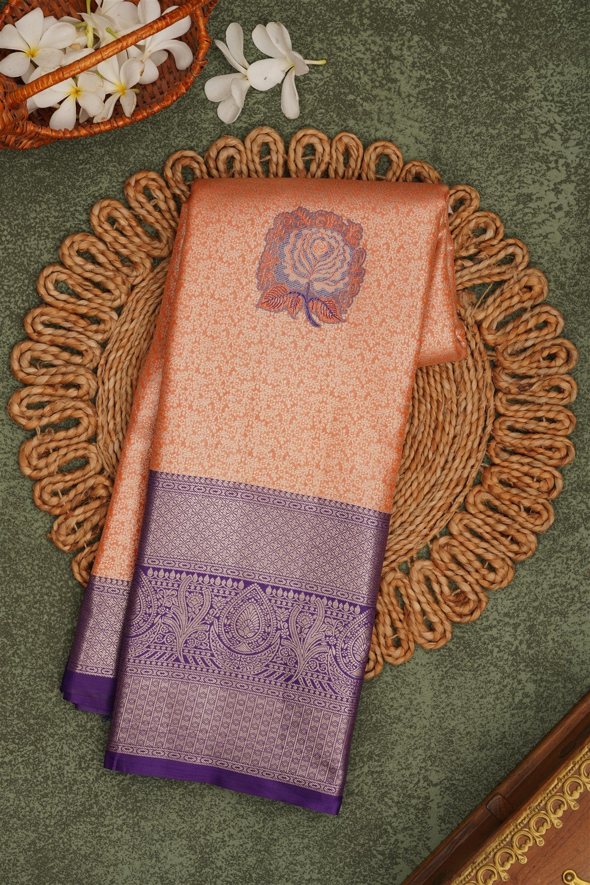 Semi Pattu Silk Blend Orange Saree