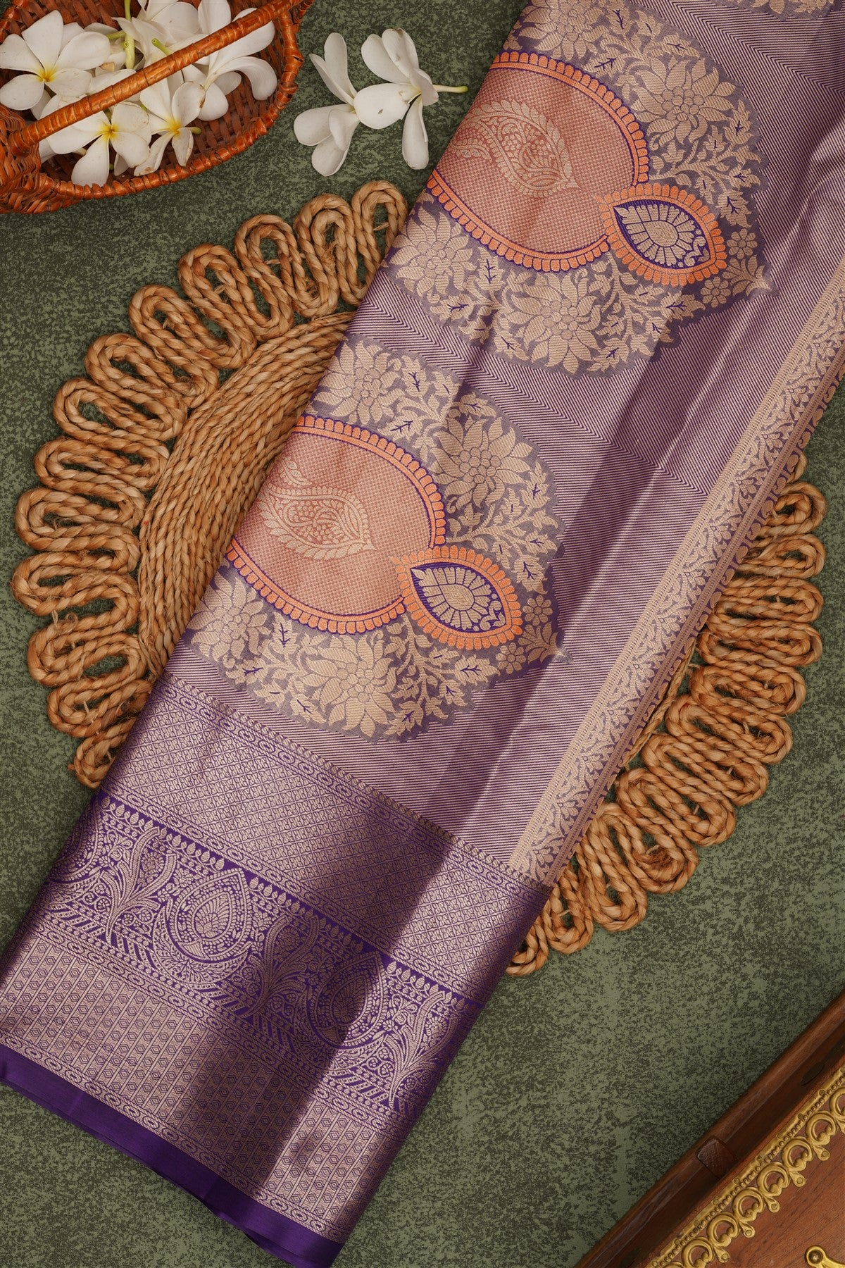 Semi Pattu Silk Blend Orange Saree