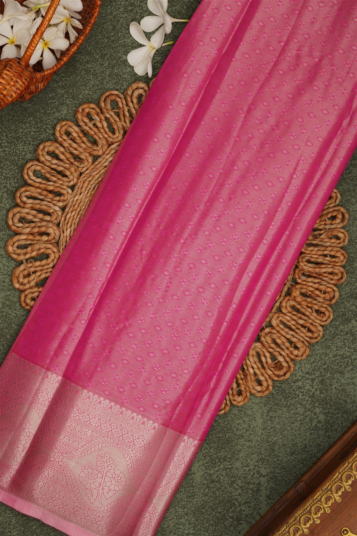 Semi Pattu Silk Blend Parrot Green Saree