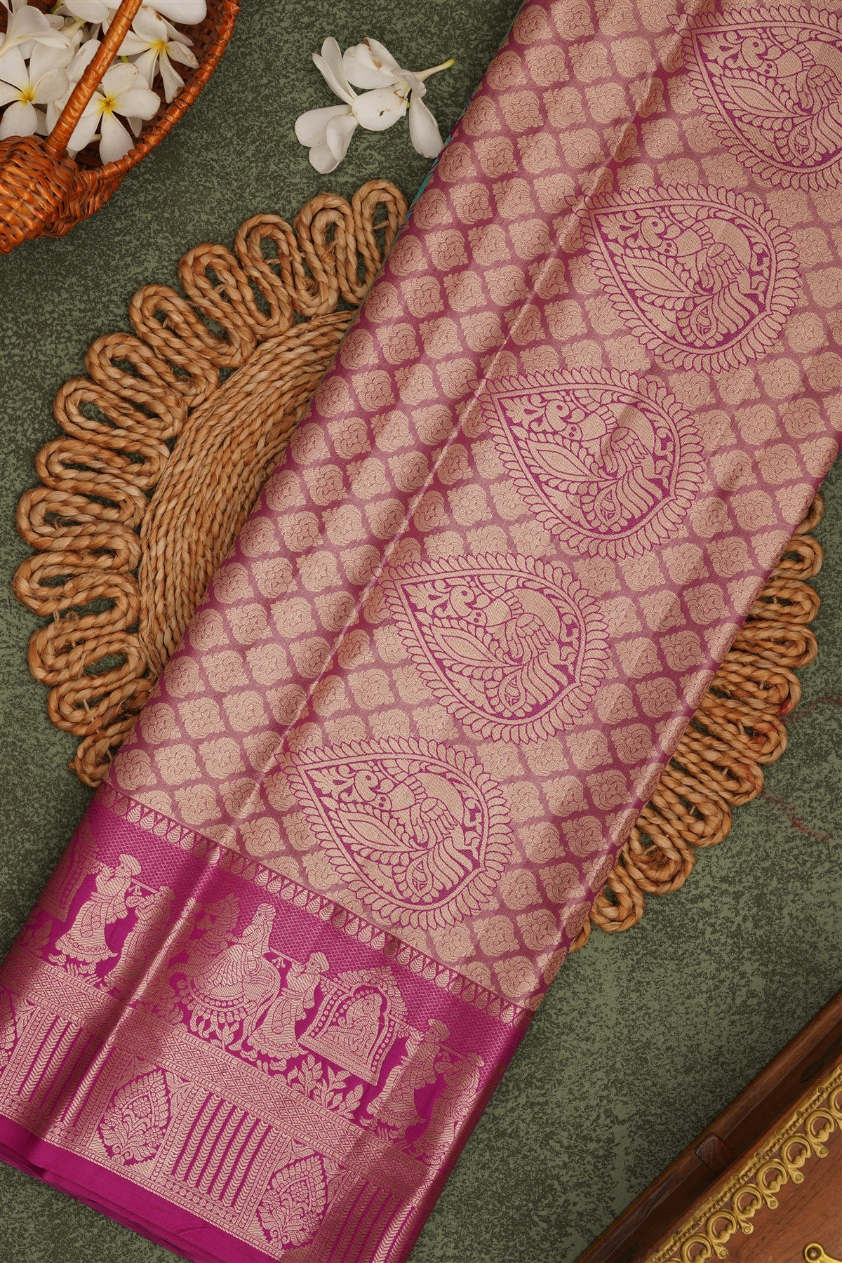 Semi Pattu Silk Blend Sea Green Saree