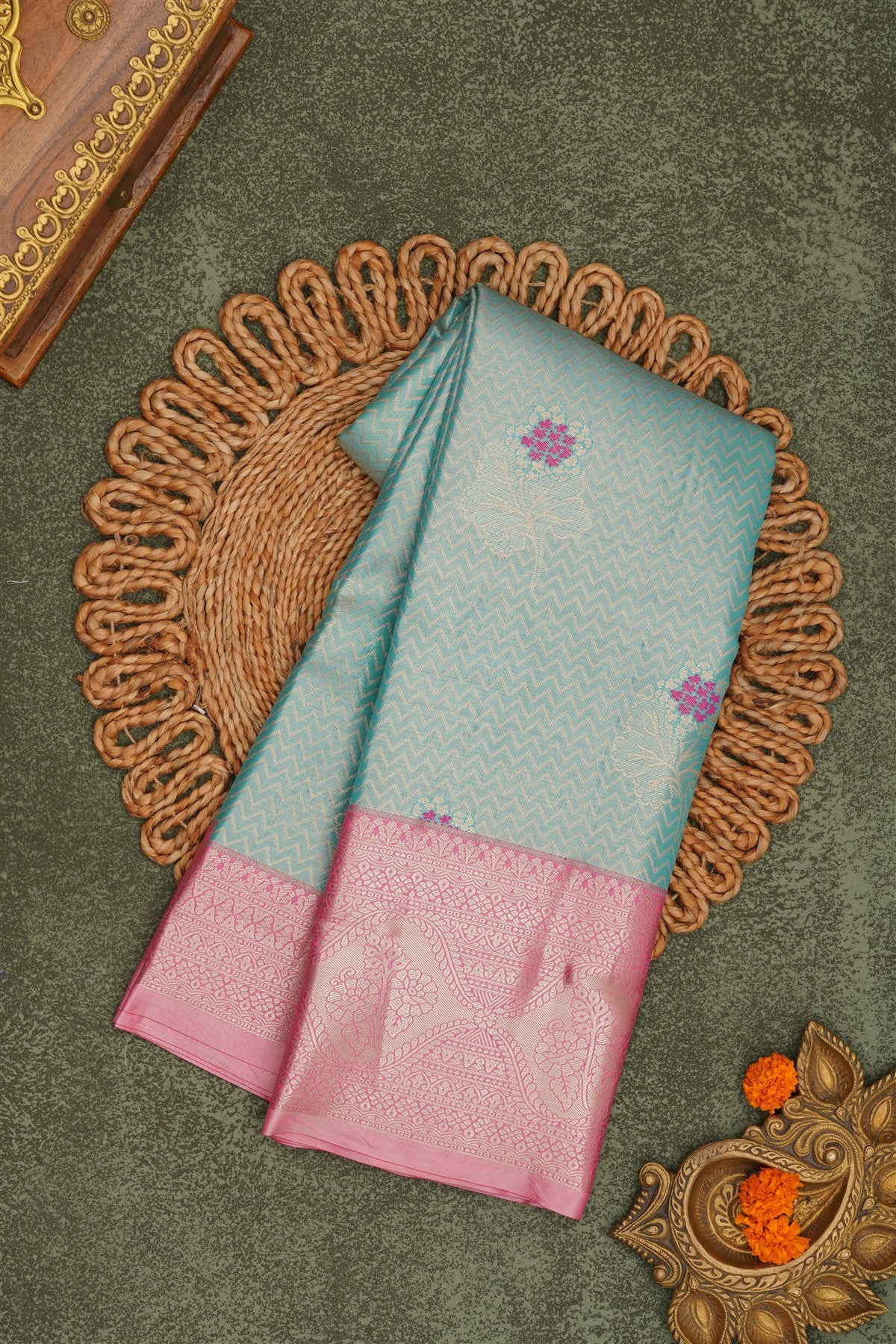 Semi Pattu Silk Blend Sky Blue Saree