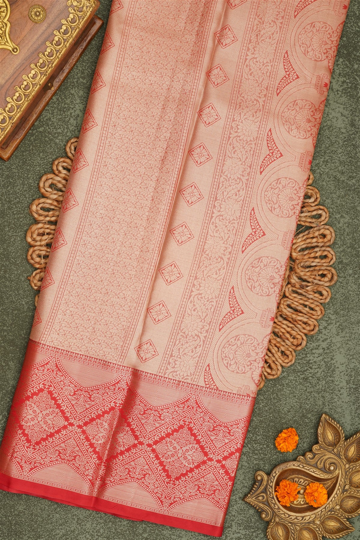 Semi Pattu Silk Blend Coral Saree