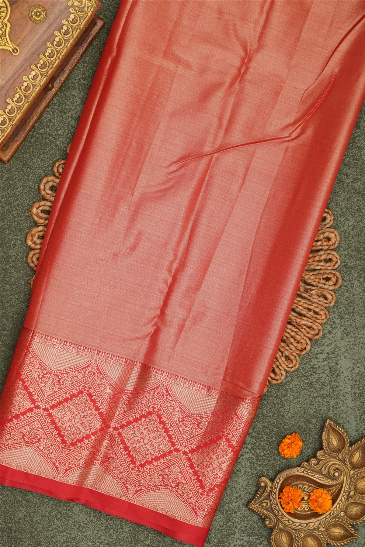 Semi Pattu Silk Blend Coral Saree