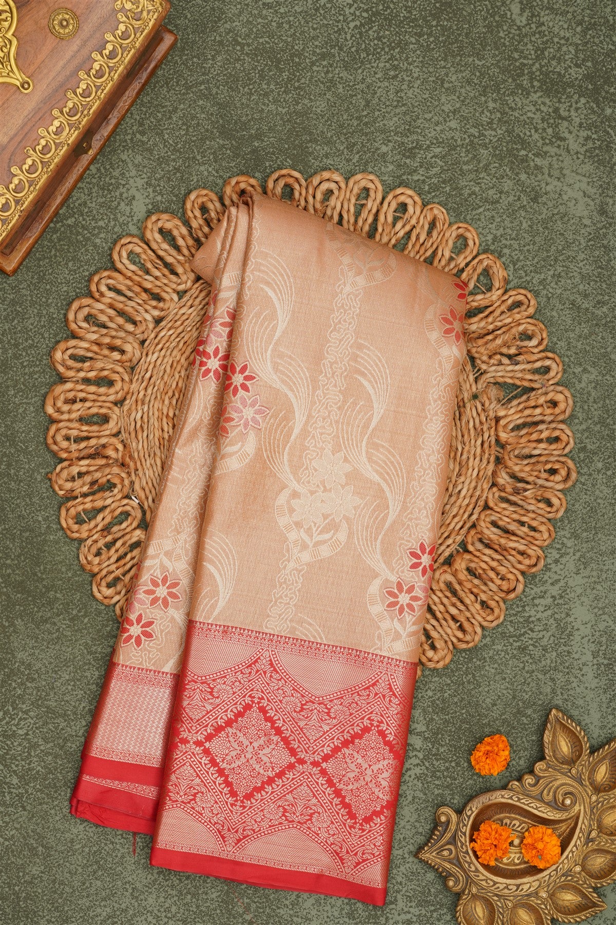 Semi Pattu Silk Blend Coral Saree