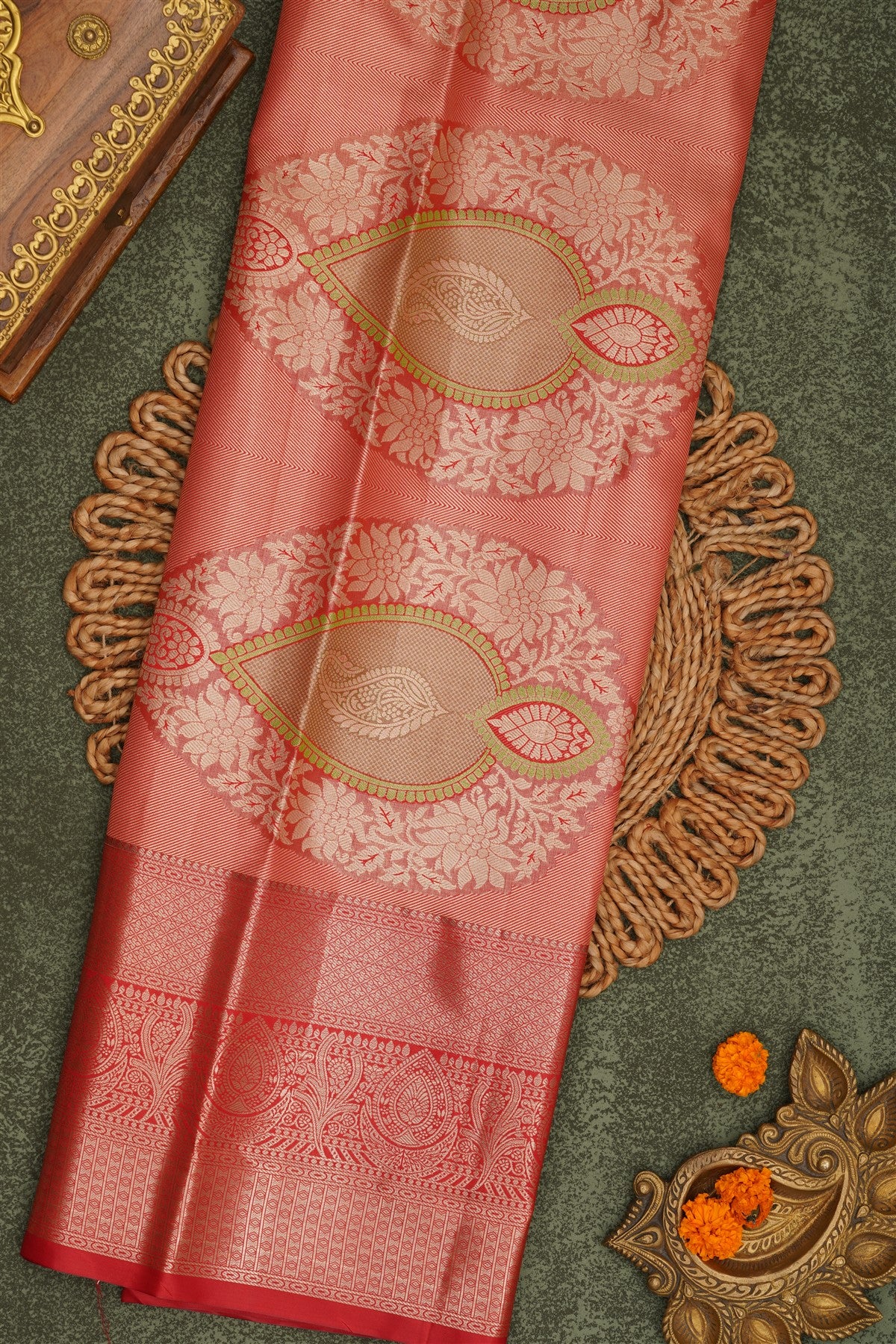 Semi Pattu Silk Blend Light Olive Green Saree