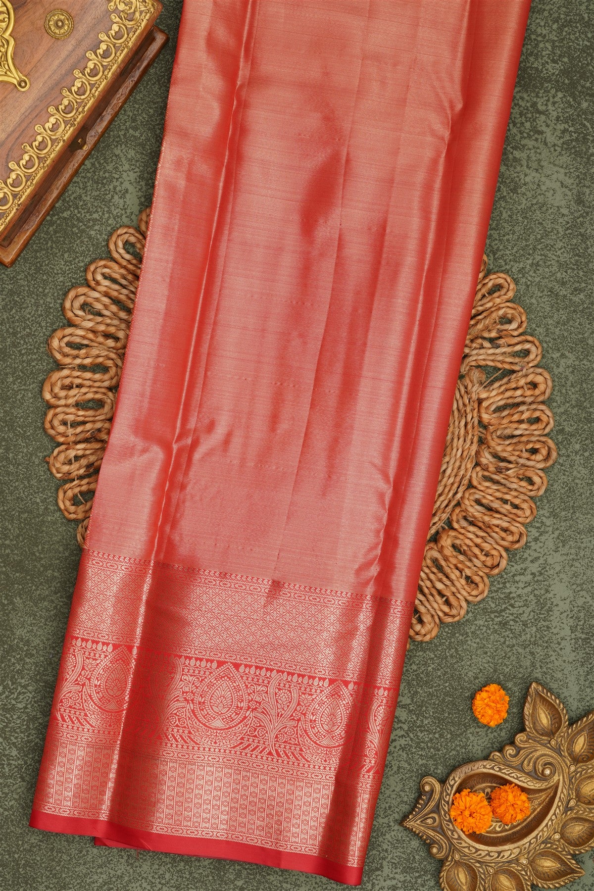 Semi Pattu Silk Blend Light Olive Green Saree