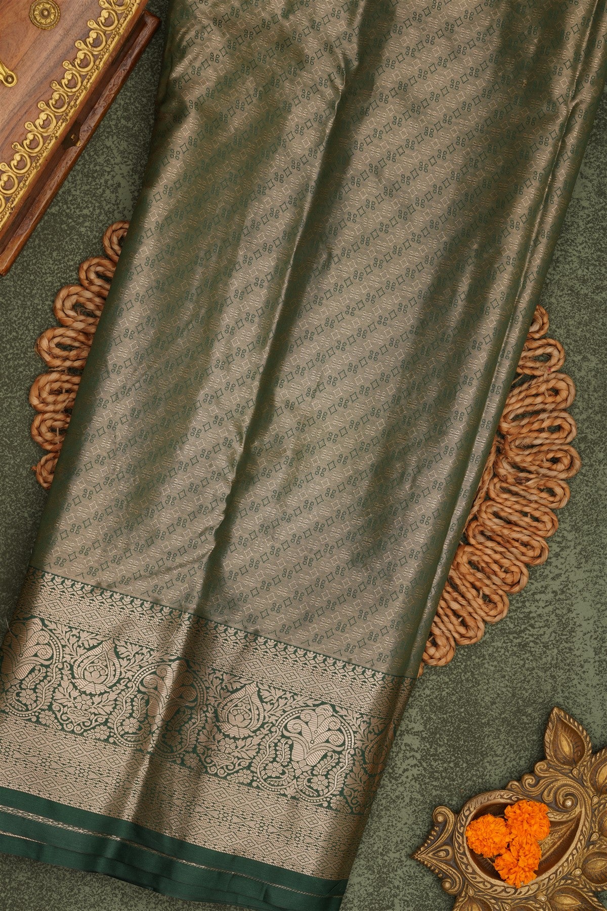 Semi Pattu Silk Blend Light Orange Saree