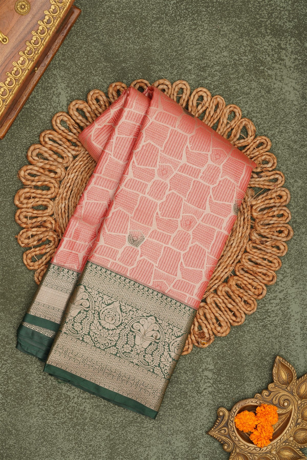 Semi Pattu Silk Blend Light Orange Saree