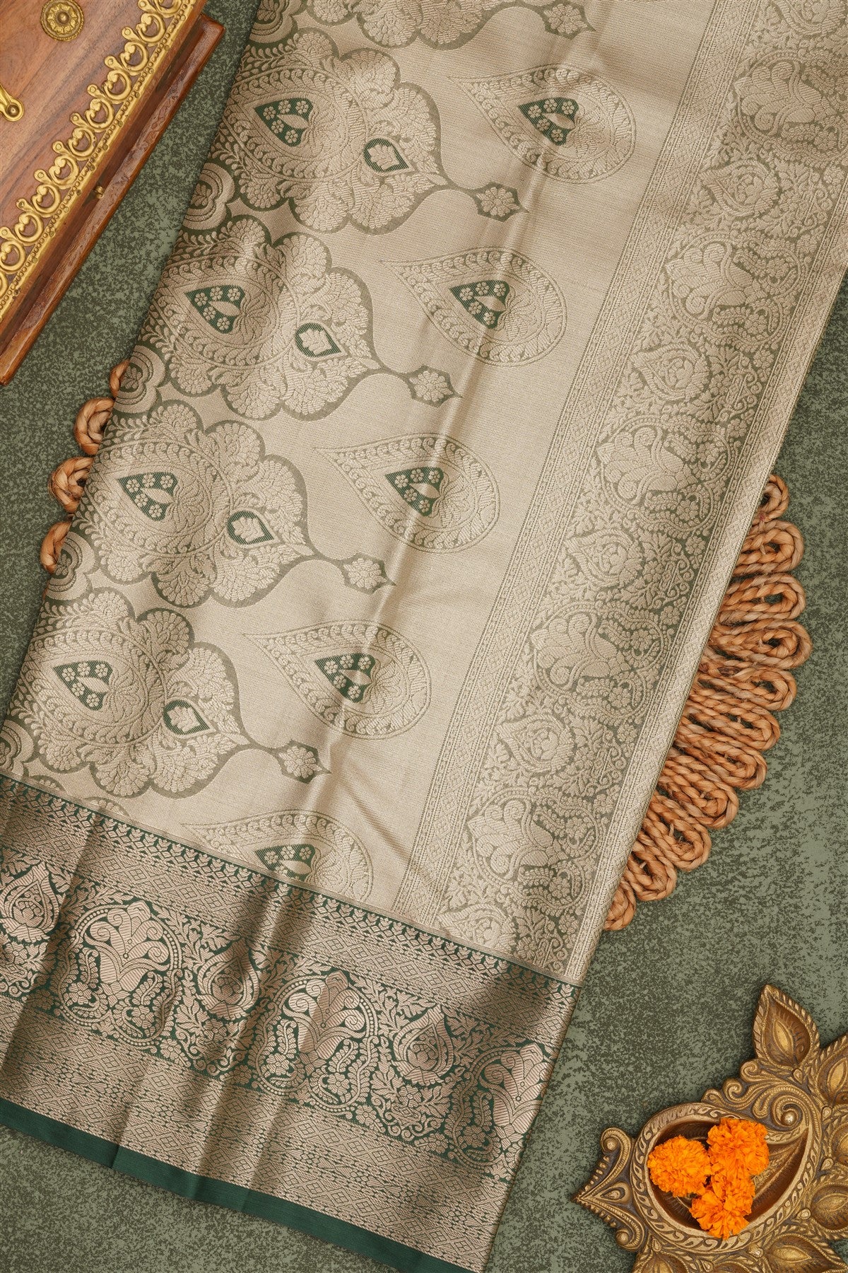 Semi Pattu Silk Blend Light Orange Saree