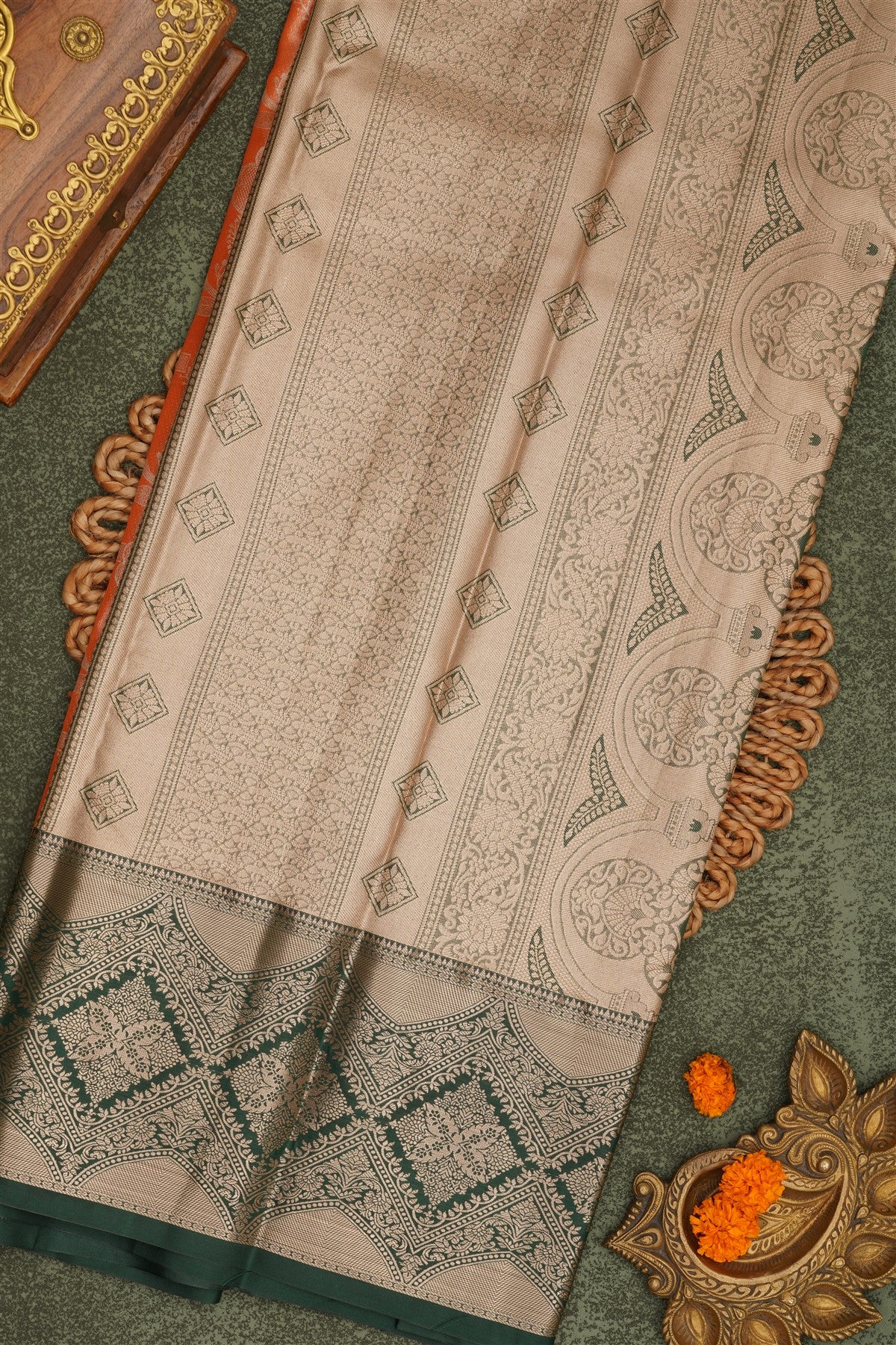 Semi Pattu Silk Blend Orange Saree