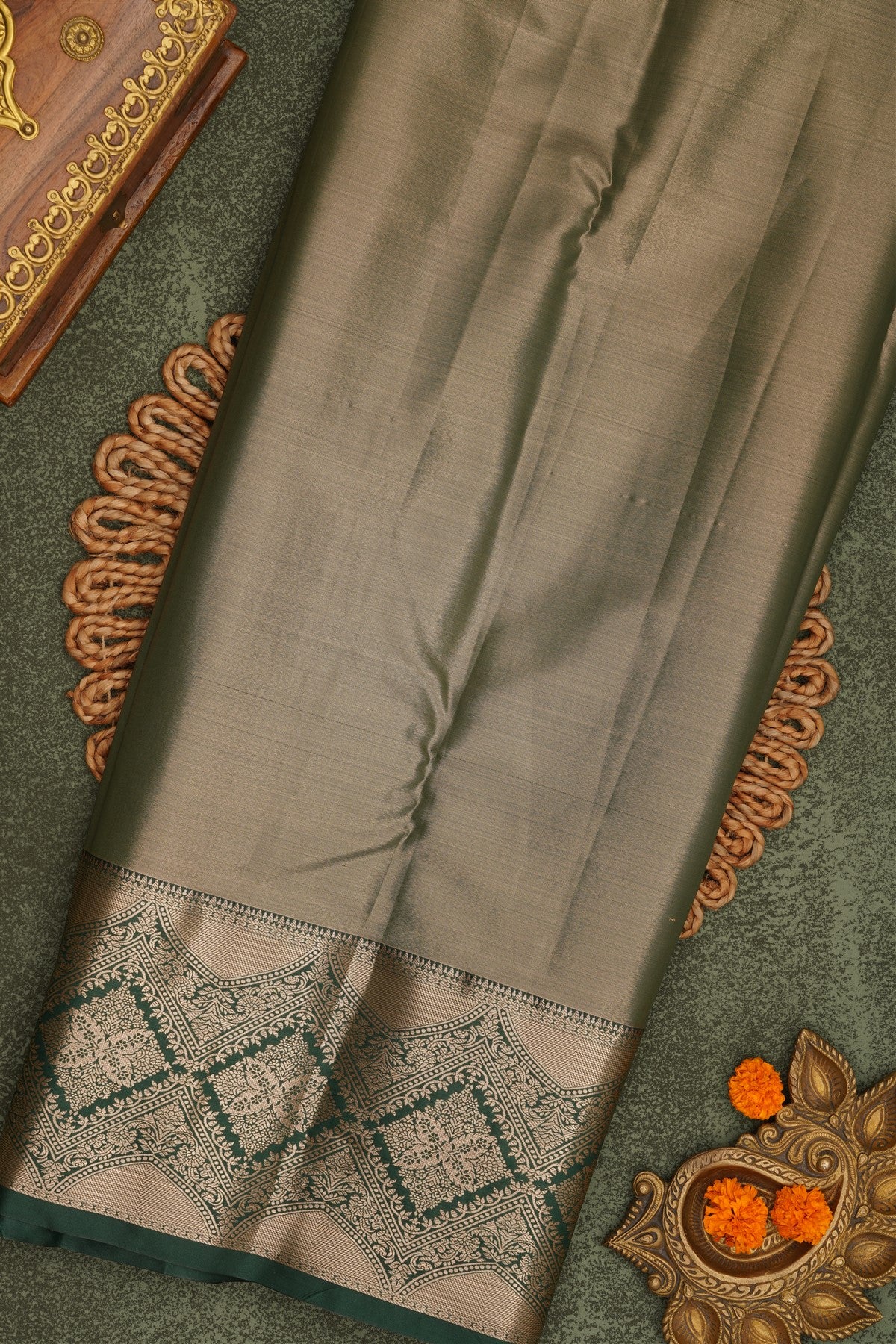 Semi Pattu Silk Blend Orange Saree
