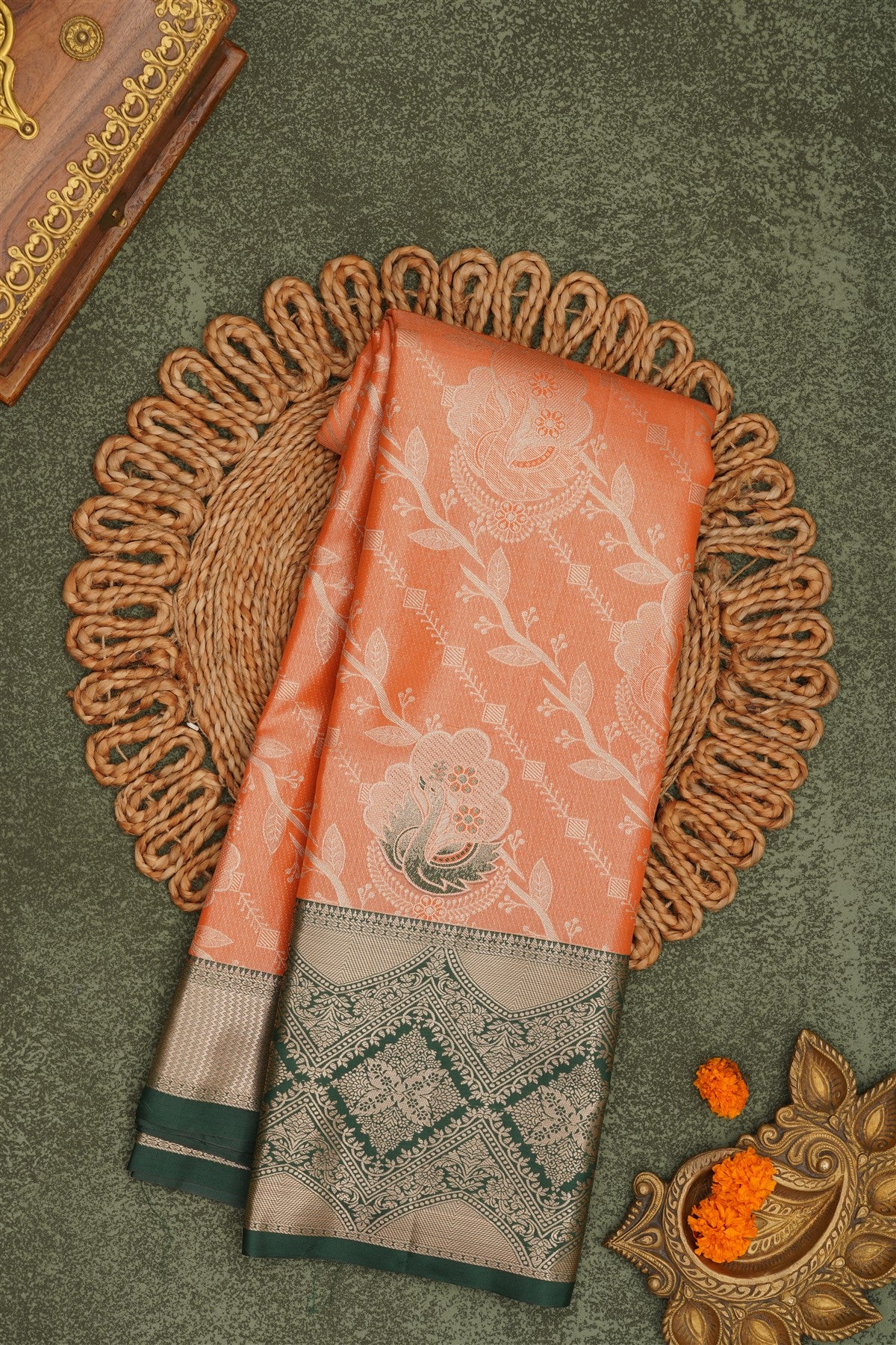 Semi Pattu Silk Blend Orange Saree