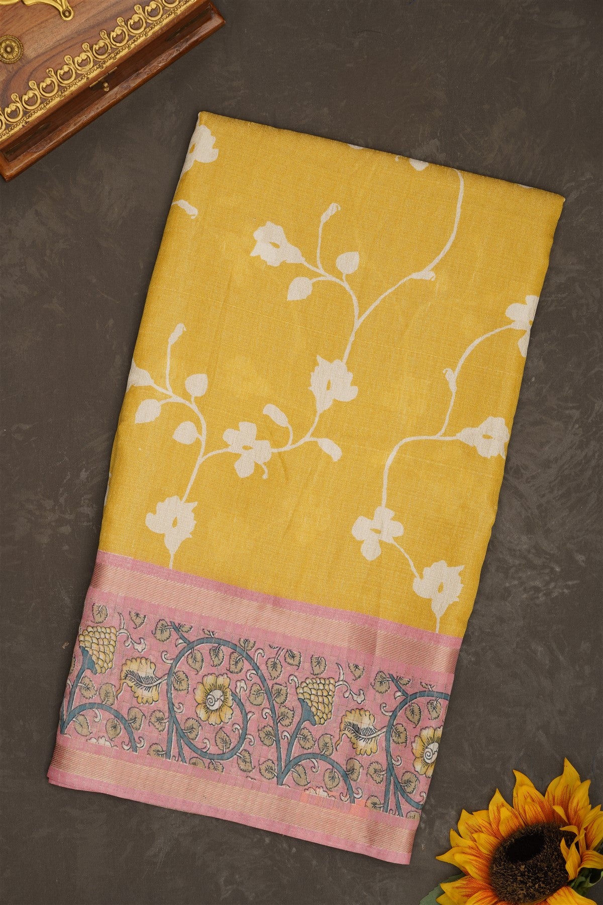 Fancy Jute Silk Light Yellow Saree