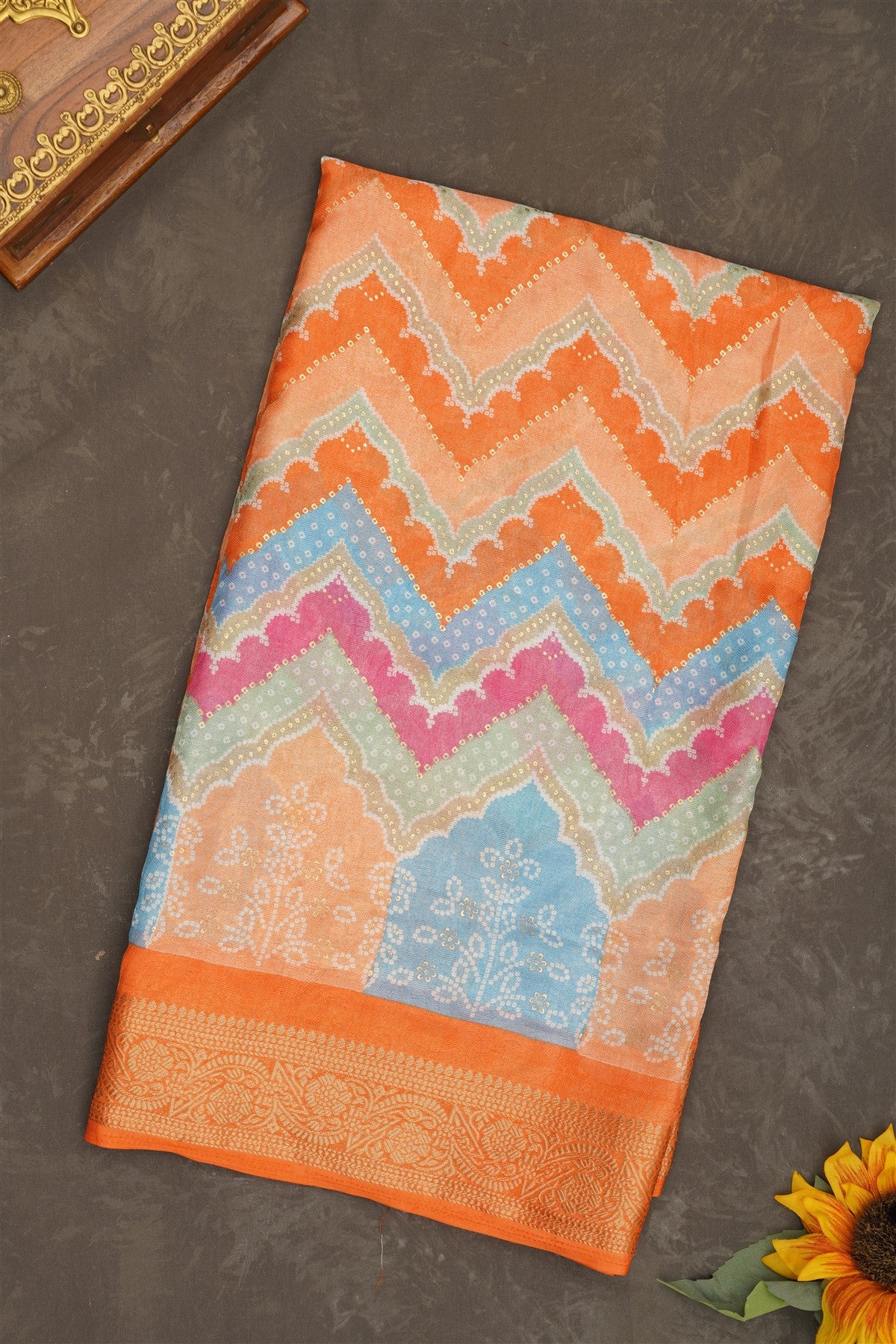 Fancy Georgette Light Orange Saree