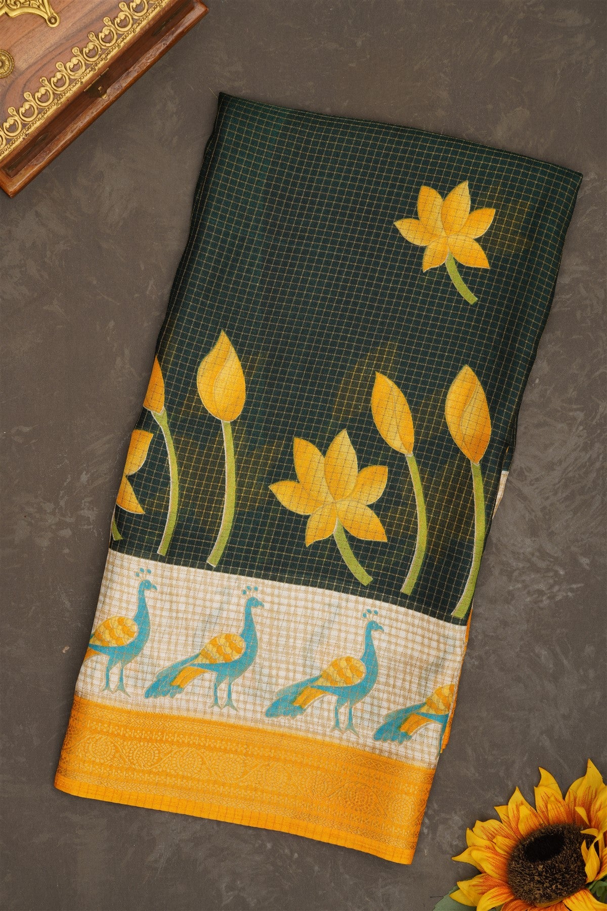 Fancy Georgette Dark Green Saree