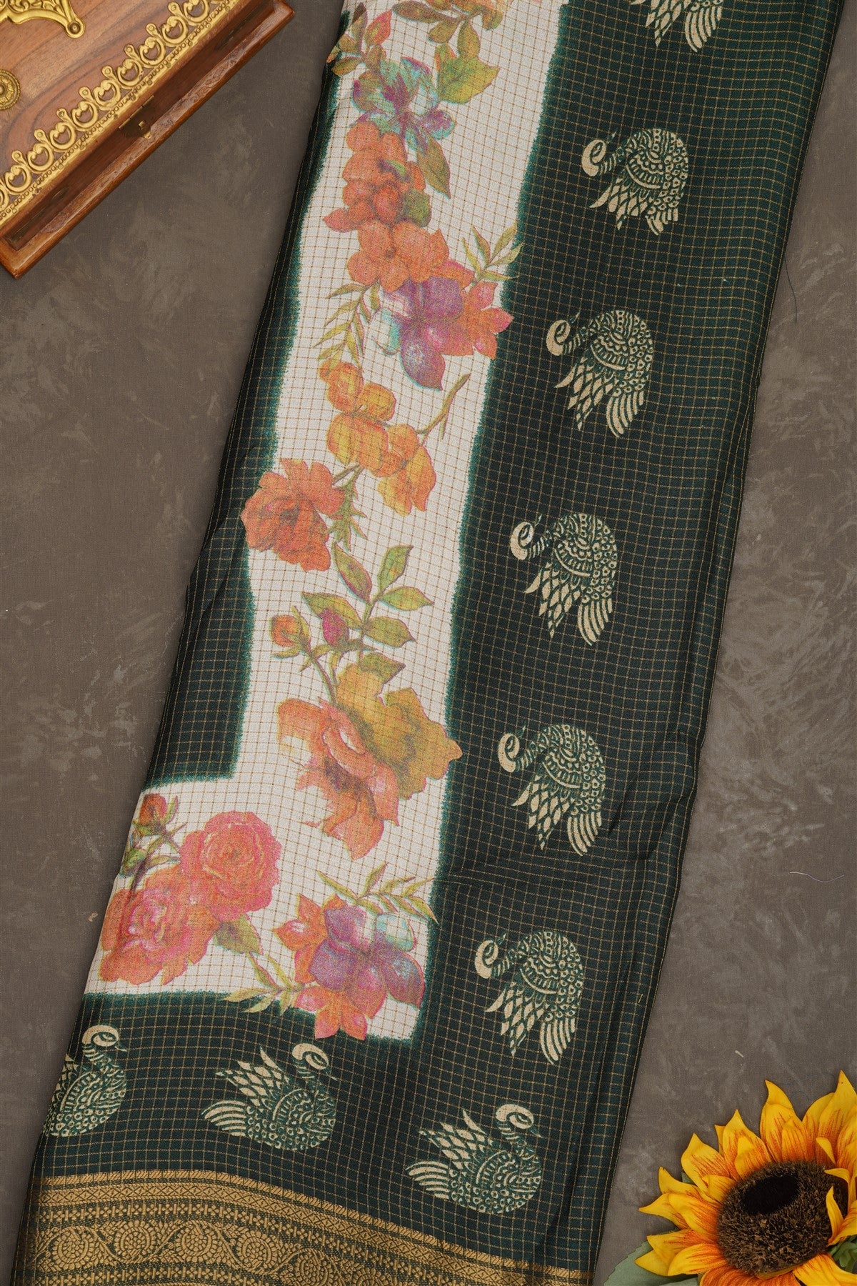 Fancy Georgette Dark Green Saree